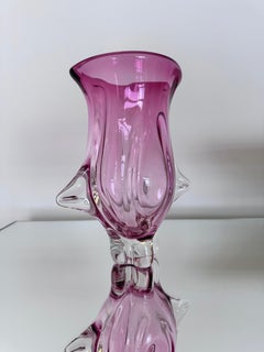 Jarrón masivo esculpido en rosa, Murano "Sommerso "Artenuove de Pustetto e Zanetti