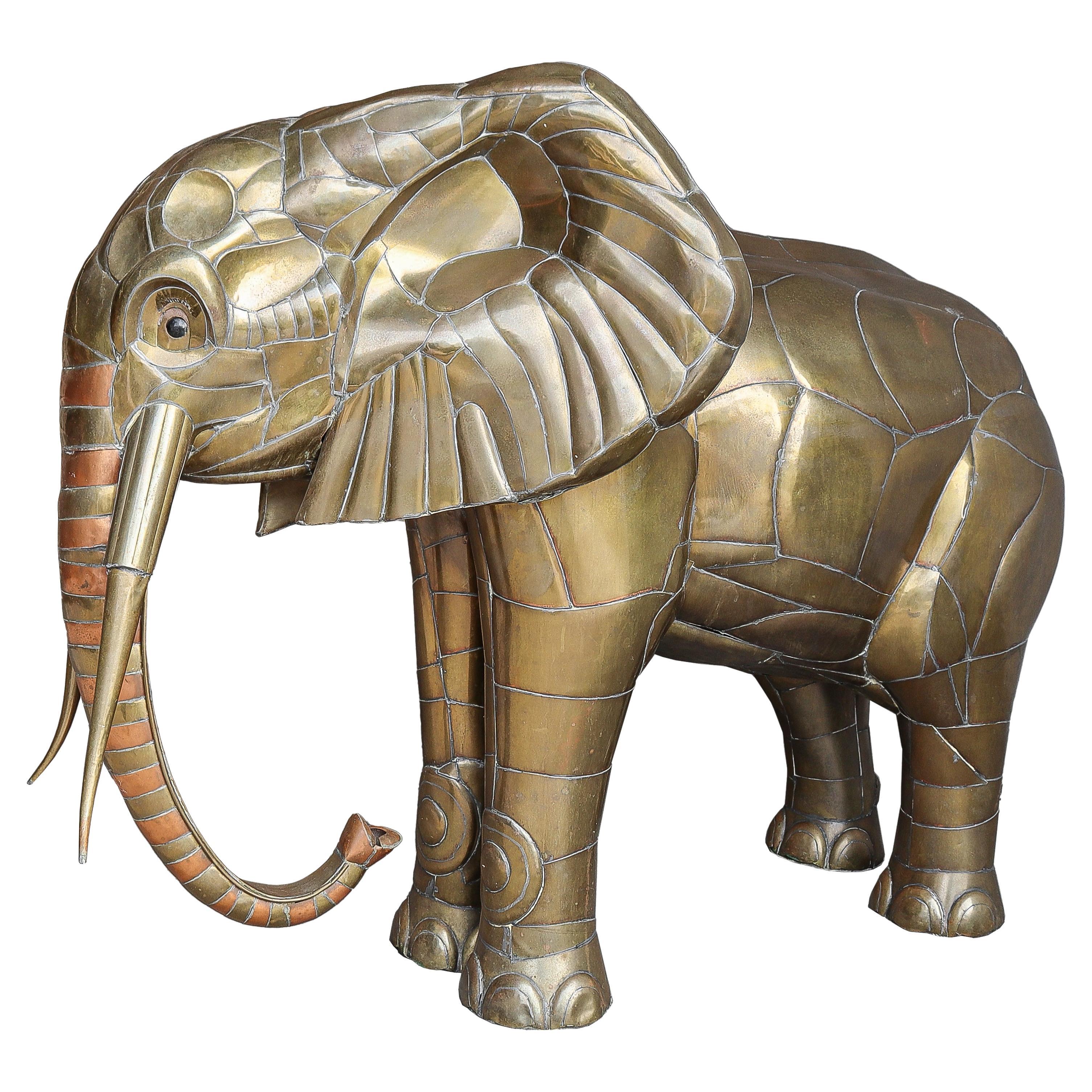 Massive Sergio Bustamante Copper and Brass Elephant Sculpture