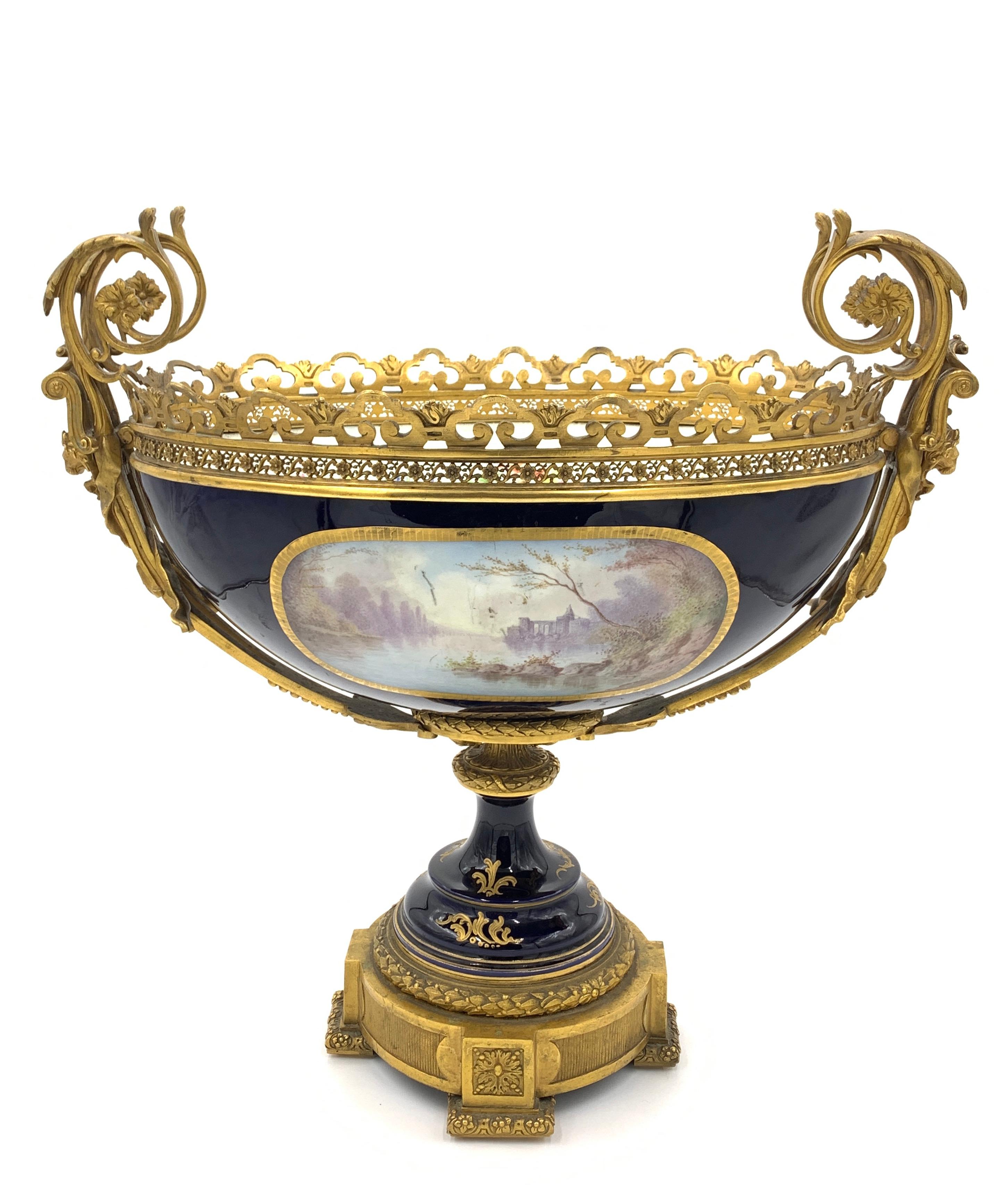 Massive Sevres Style Porcelain and Gilt Bronze Centrepiece In Good Condition For Sale In London, GB