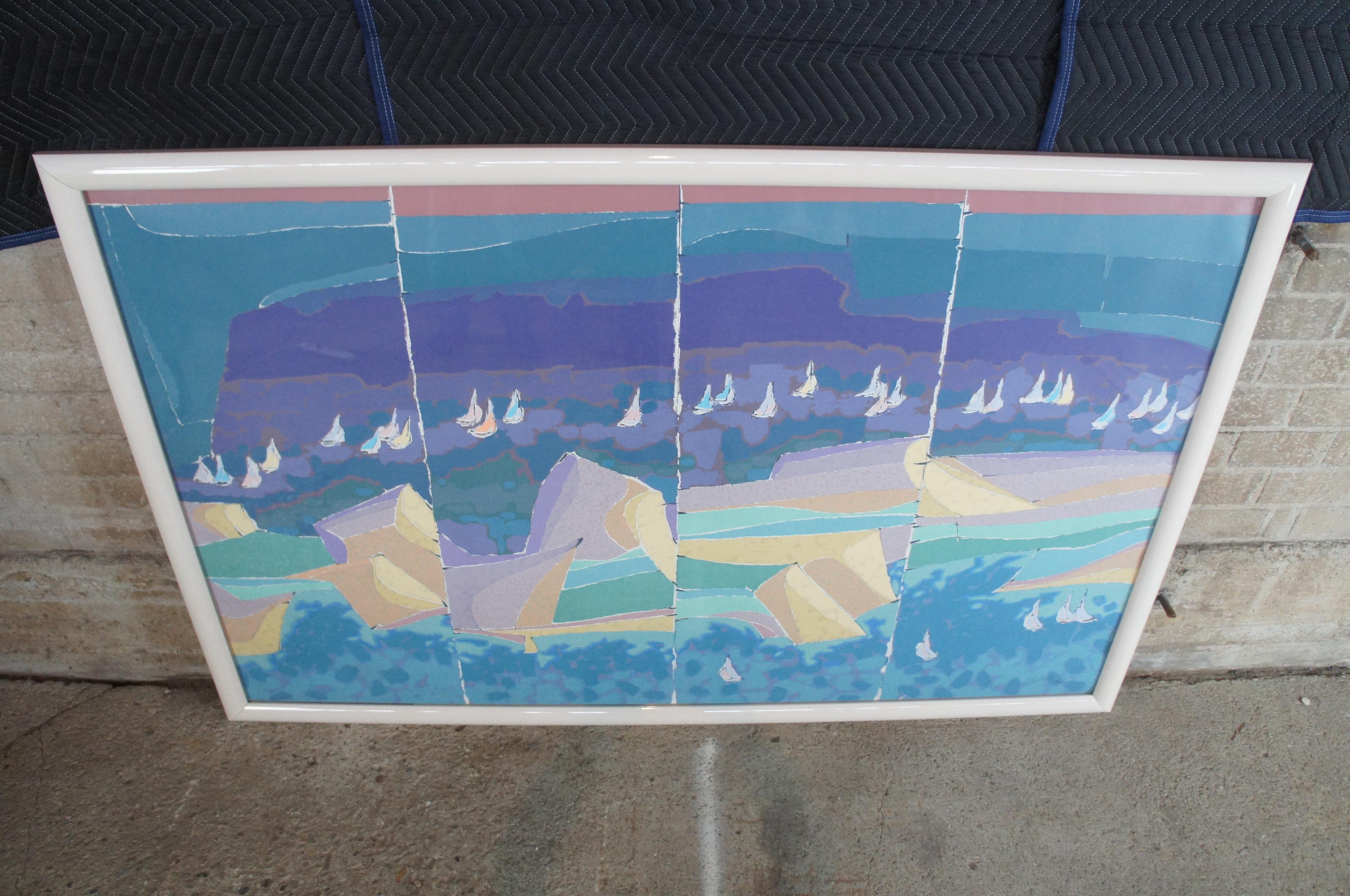 Paper Massive Signed Abstract Quadriptych Nautical Sailboat Seascape Lithograph Print For Sale