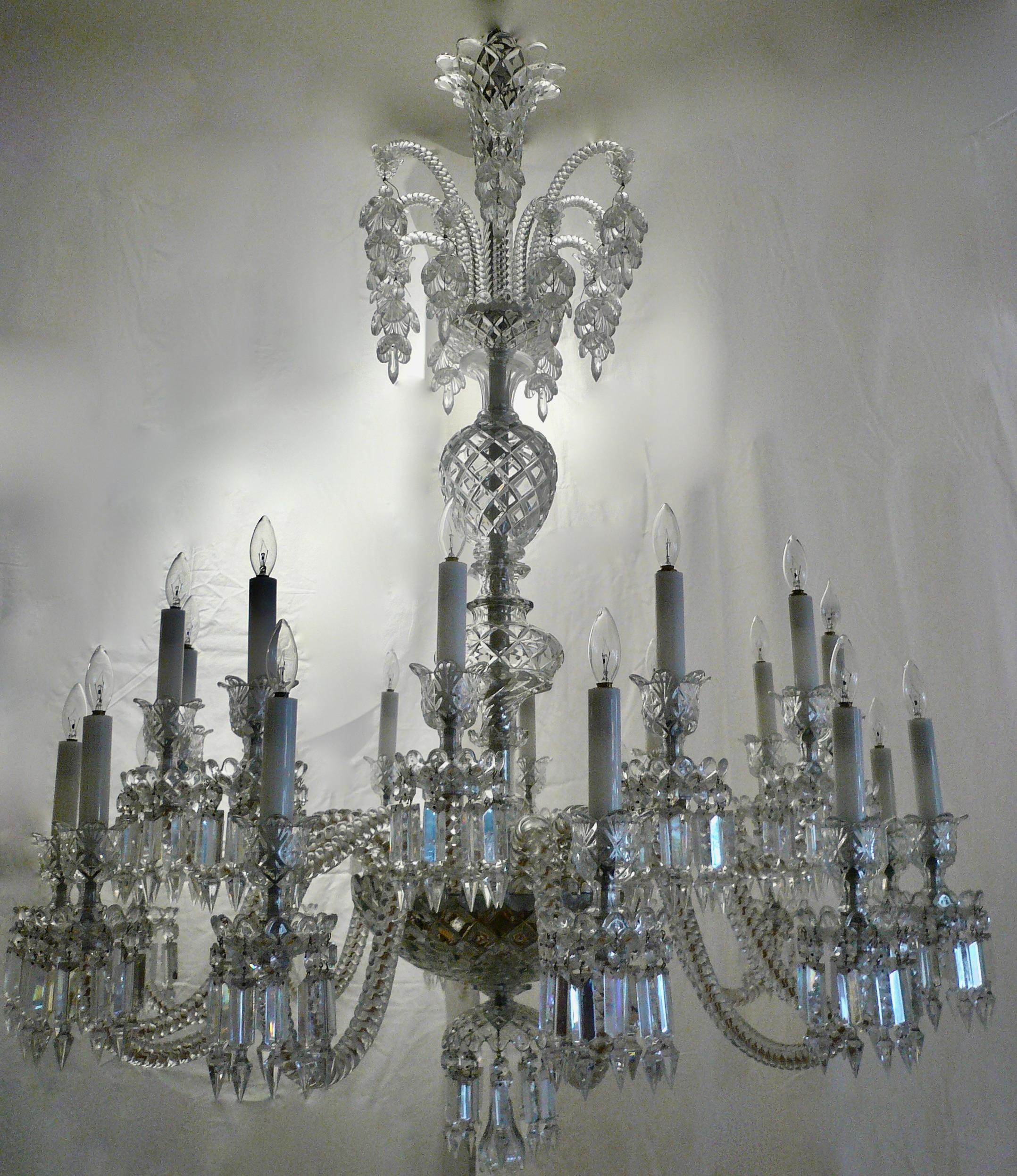 French Massive Signed Baccarat 24 Light Two Tier Crystal Chandelier For Sale