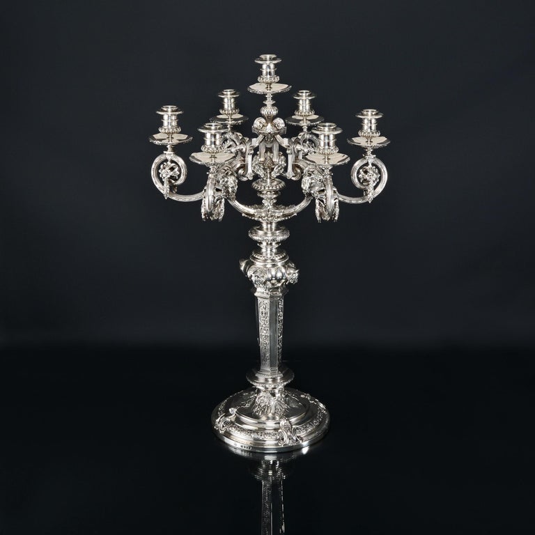 Massive Silver 7-Light Victorian Silver Candelabrum For Sale 7