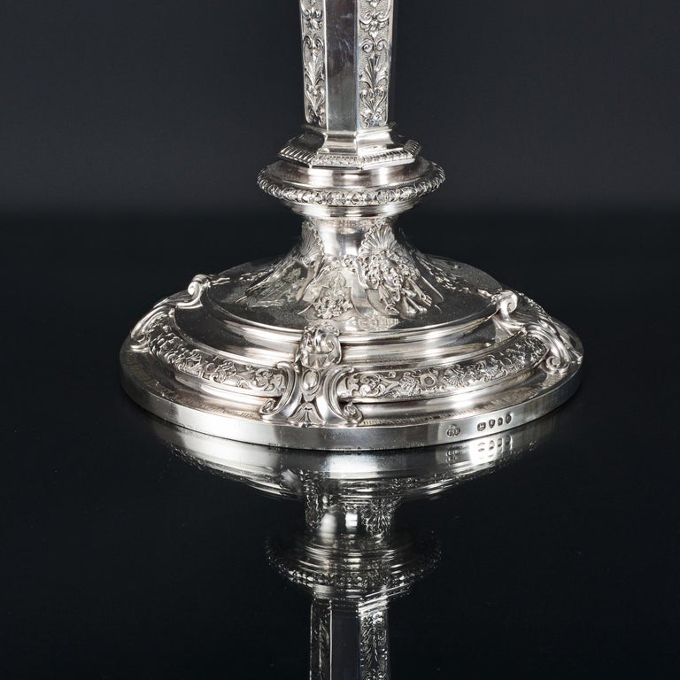Mid-19th Century Massive Silver 7-Light Victorian Silver Candelabrum For Sale