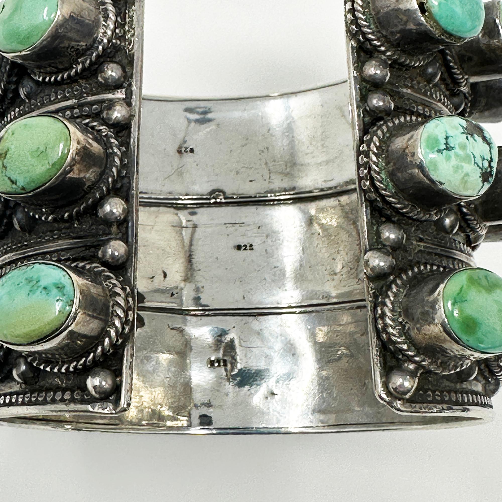 Massive Silver and Turquoise Studded Cuff, Nepal For Sale 1