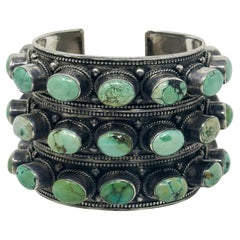 Vintage Massive Silver and Turquoise Studded Cuff, Nepal