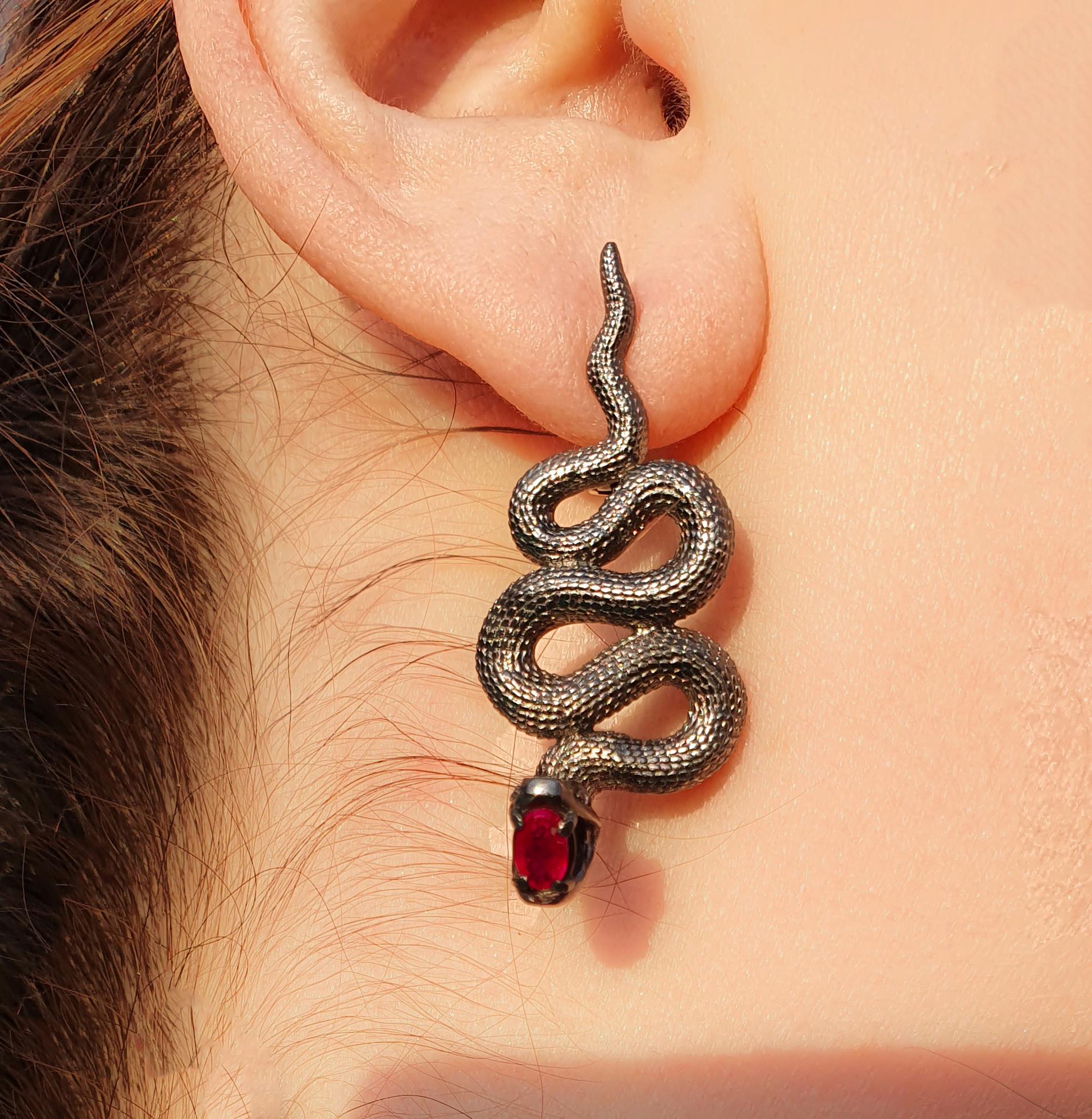 Massive Snake Earrings with Rubies and Diamonds For Sale 4