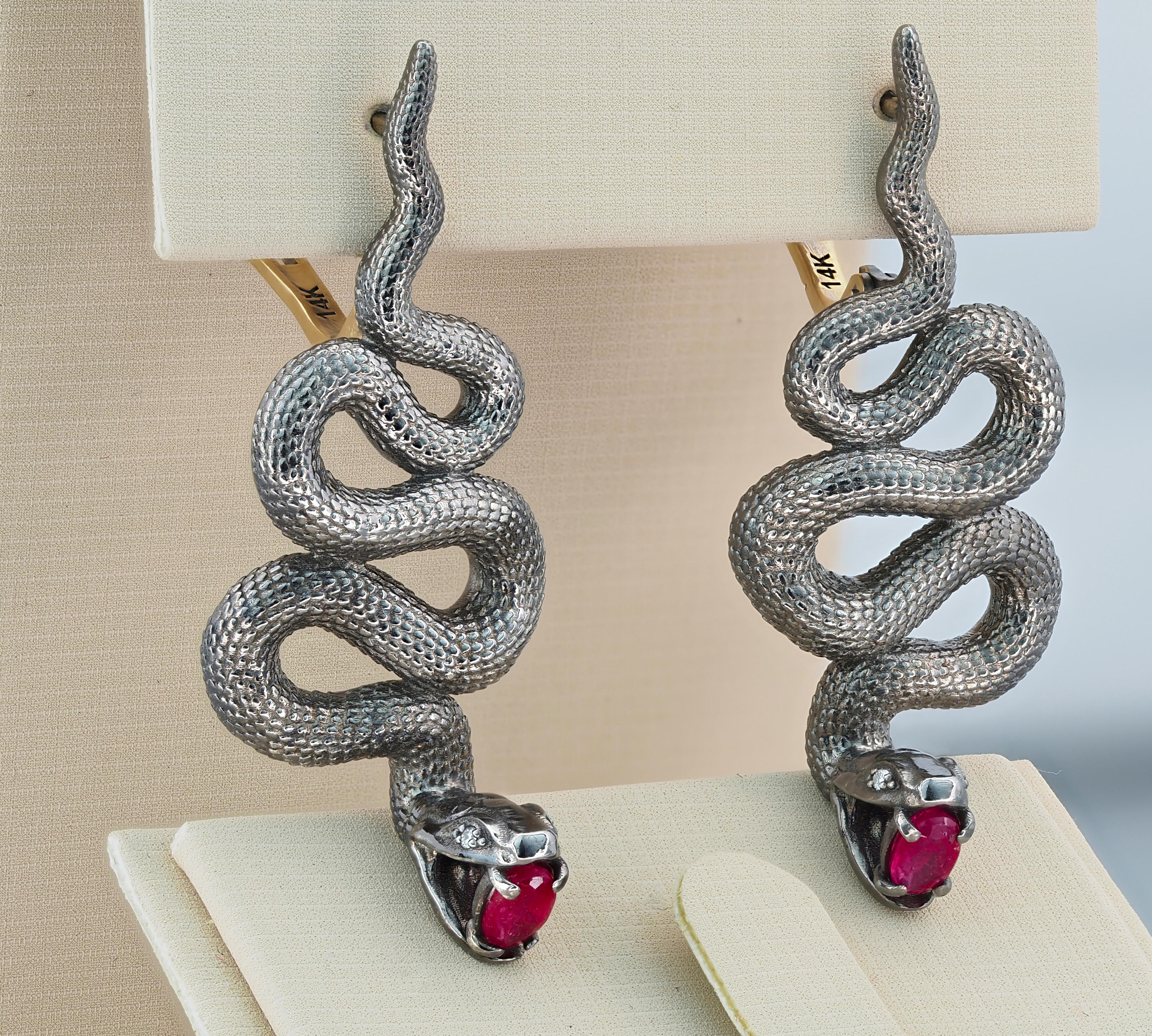 Modern Massive Snake Earrings with Rubies and Diamonds For Sale