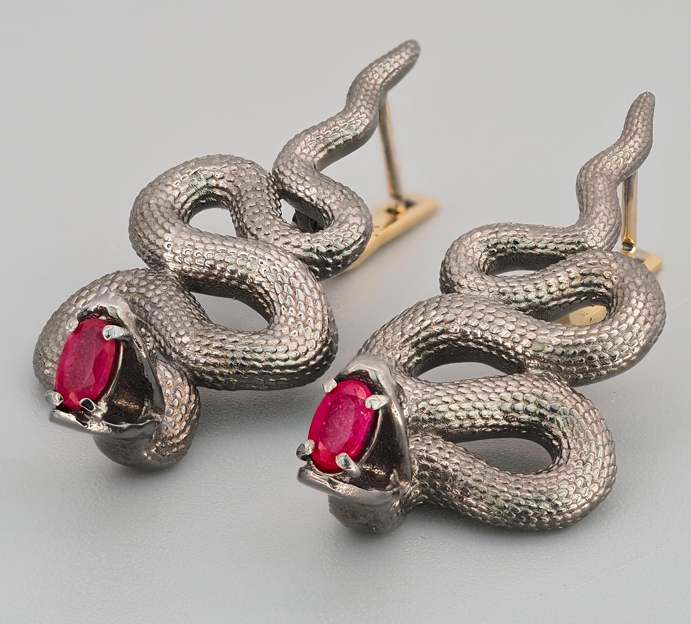 Women's Massive Snake Earrings with Rubies and Diamonds For Sale