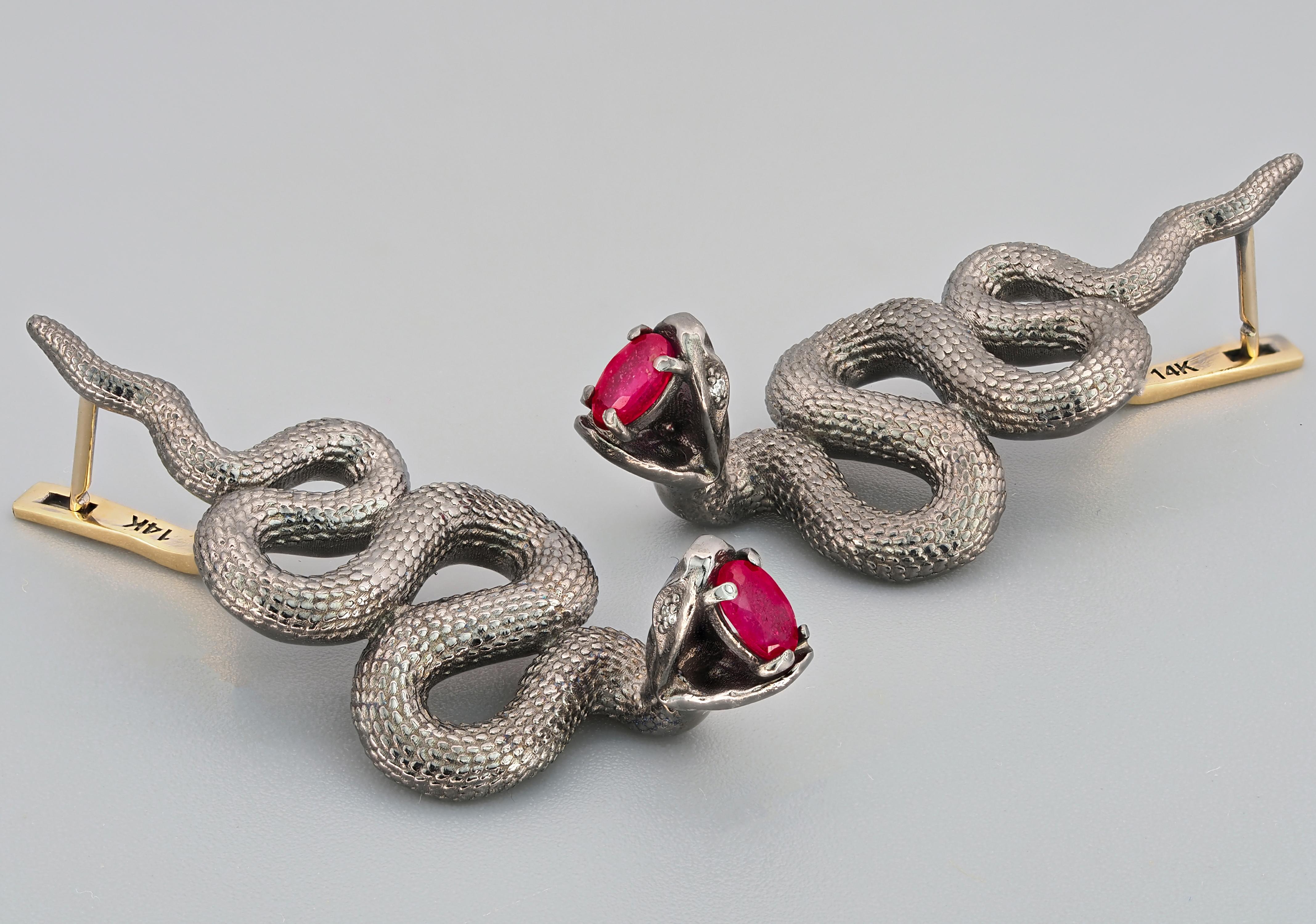 Massive Snake Earrings with Rubies and Diamonds For Sale 1