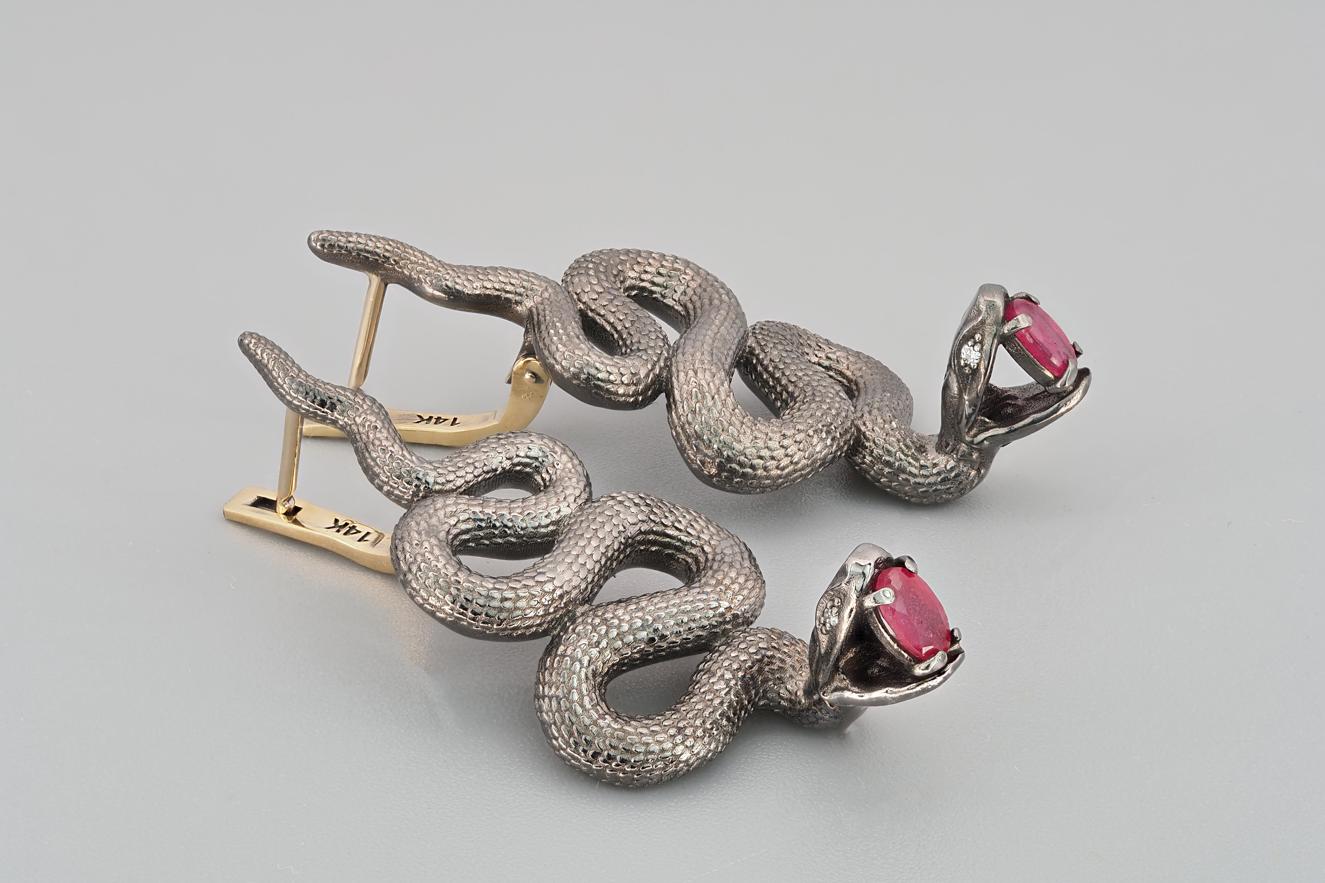 Massive Snake Earrings with Rubies and Diamonds For Sale 2
