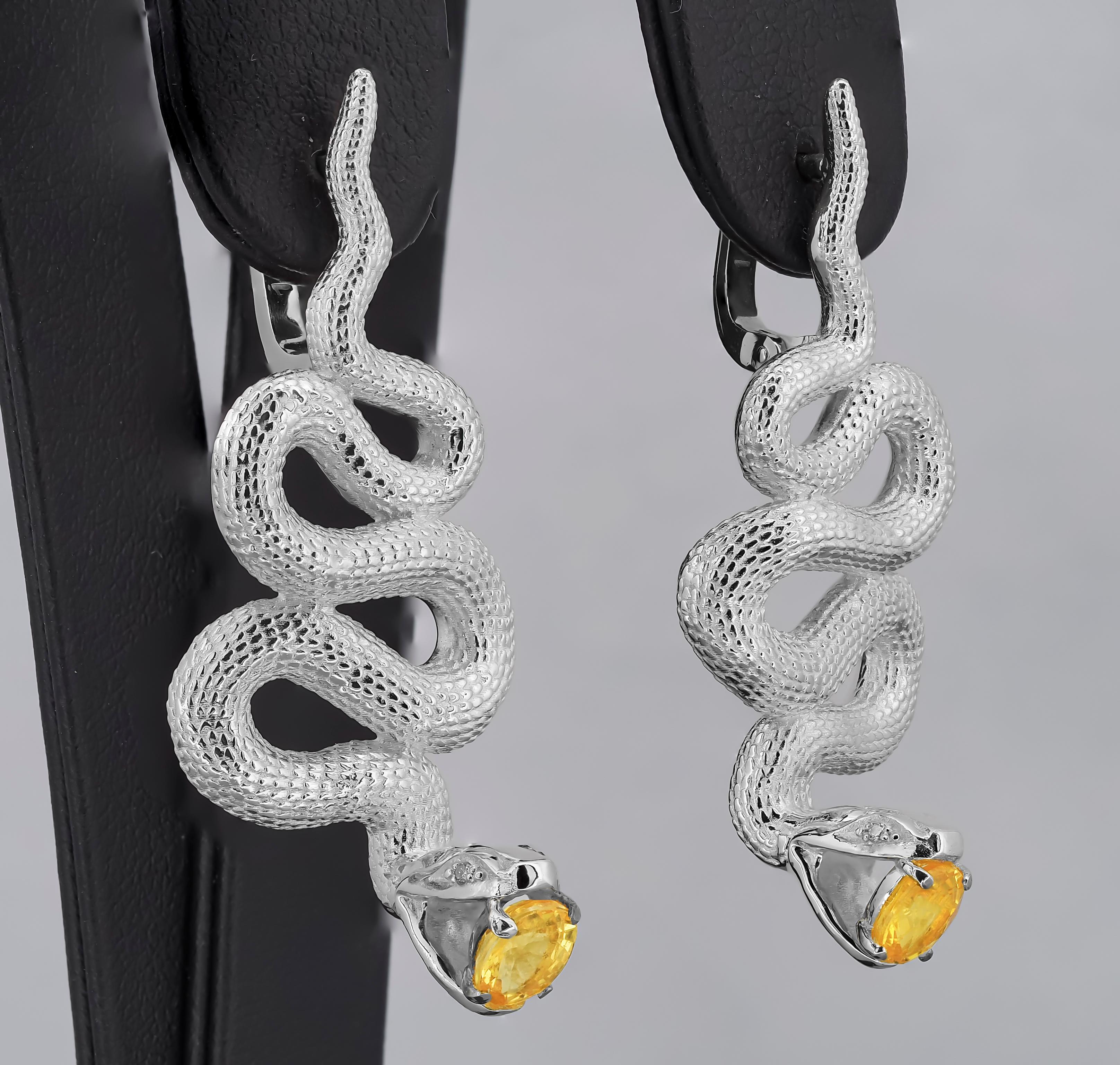 Modern Massive Snake Earrings with Sapphires For Sale