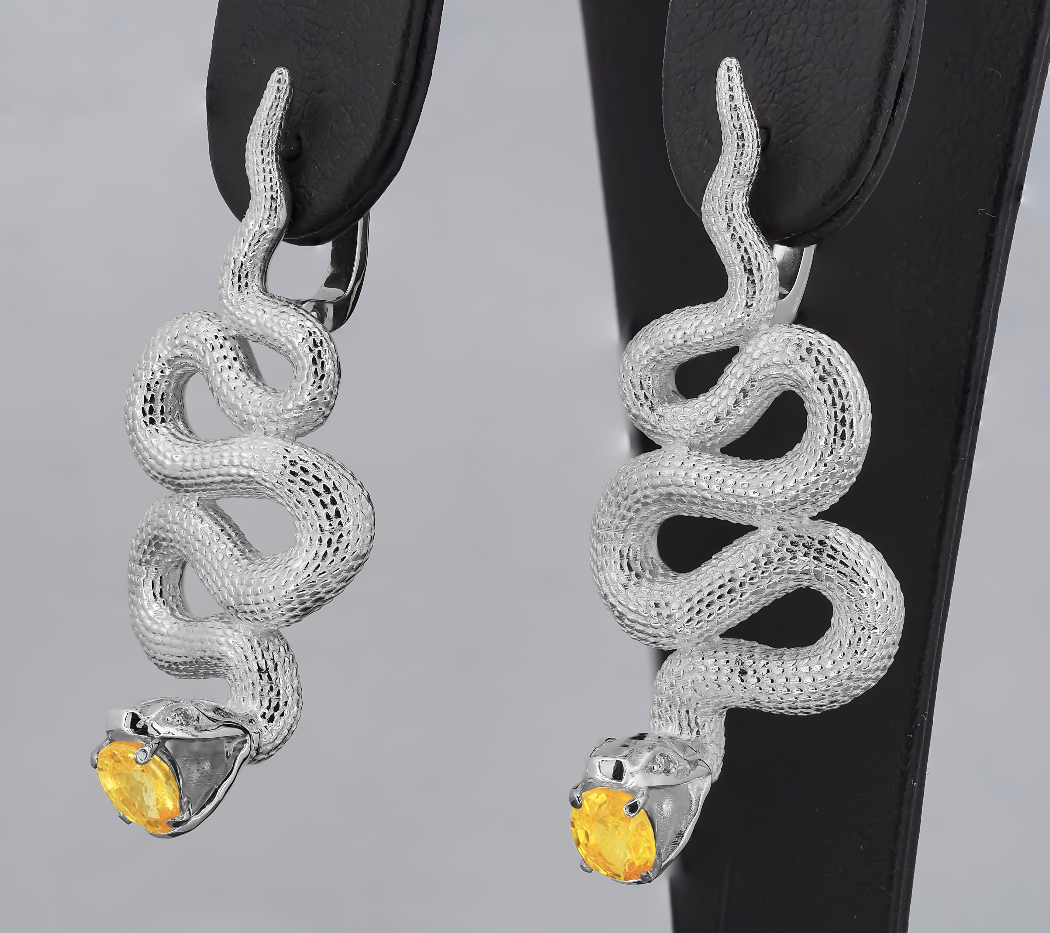 Oval Cut Massive Snake Earrings with Sapphires For Sale