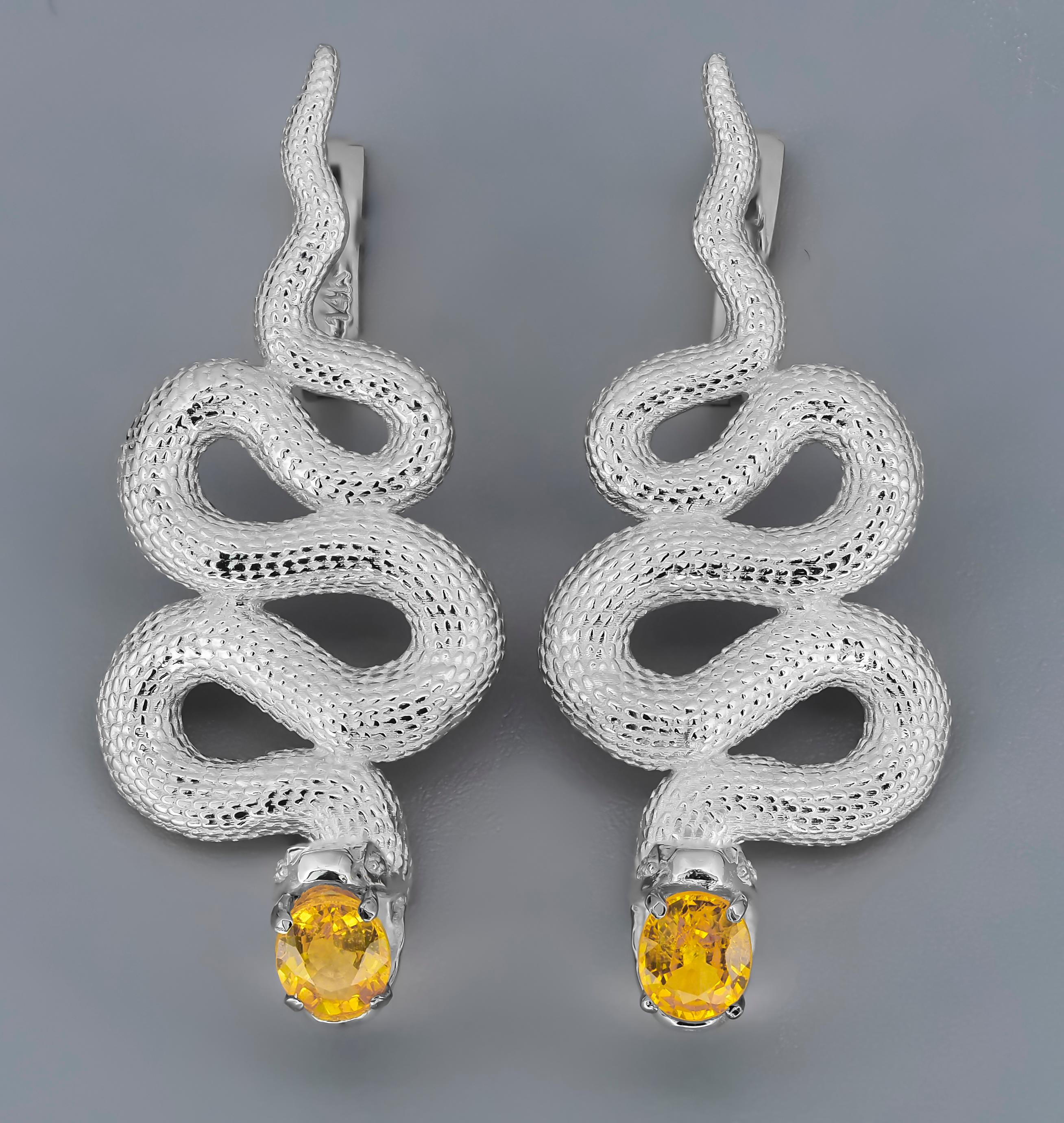 Massive Snake Earrings with Sapphires For Sale 1