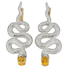 Massive Snake Earrings with Sapphires in Opened Mouth and Diamonds in Eyes