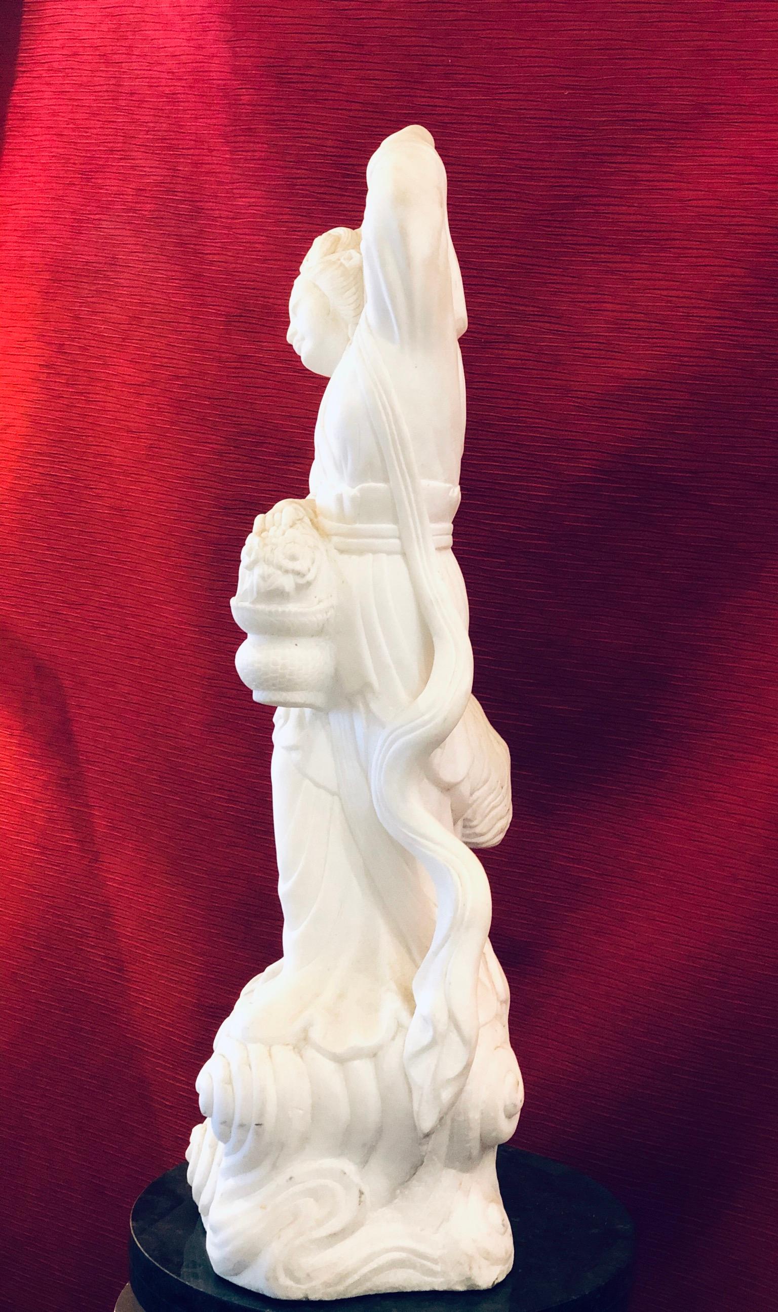 A beautiful solid alabaster antique Asian large sculpture hand carved, circa 1950s, great condition no chips or cracks or chips came out of a state in a very wealthy neighborhood called La Jolla. Nice detailed carving.