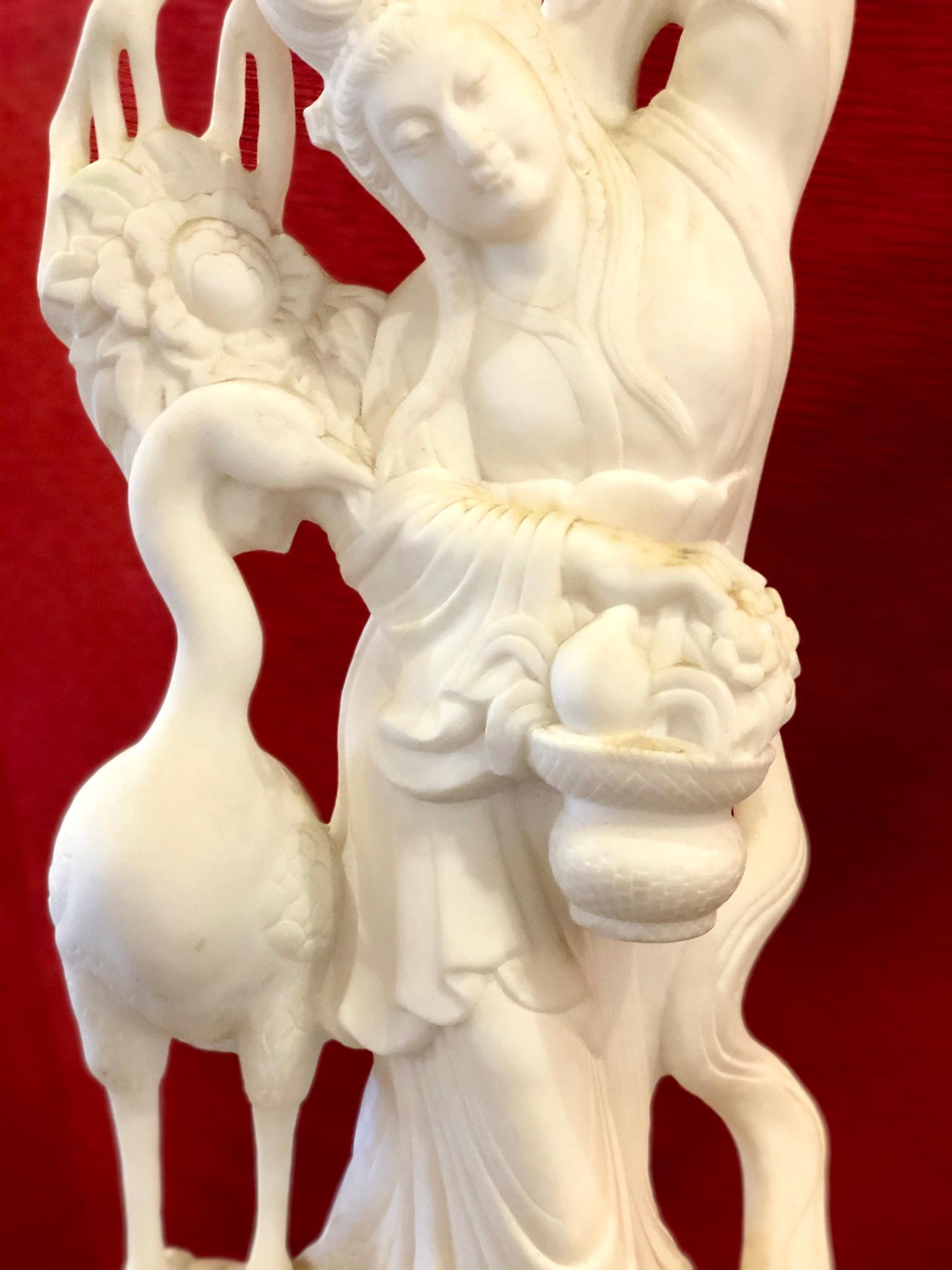 Chinese Massive Solid Alabaster Antique Hand Carved Asian Sculpture For Sale