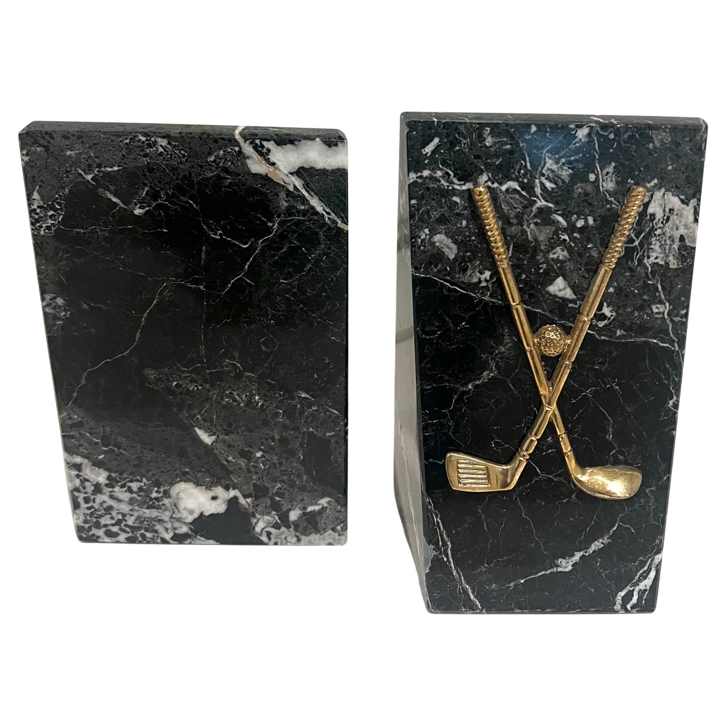 Marmo nero massiccio con accenti in ottone a tema golfistico In condizioni ottime in vendita a San Diego, CA