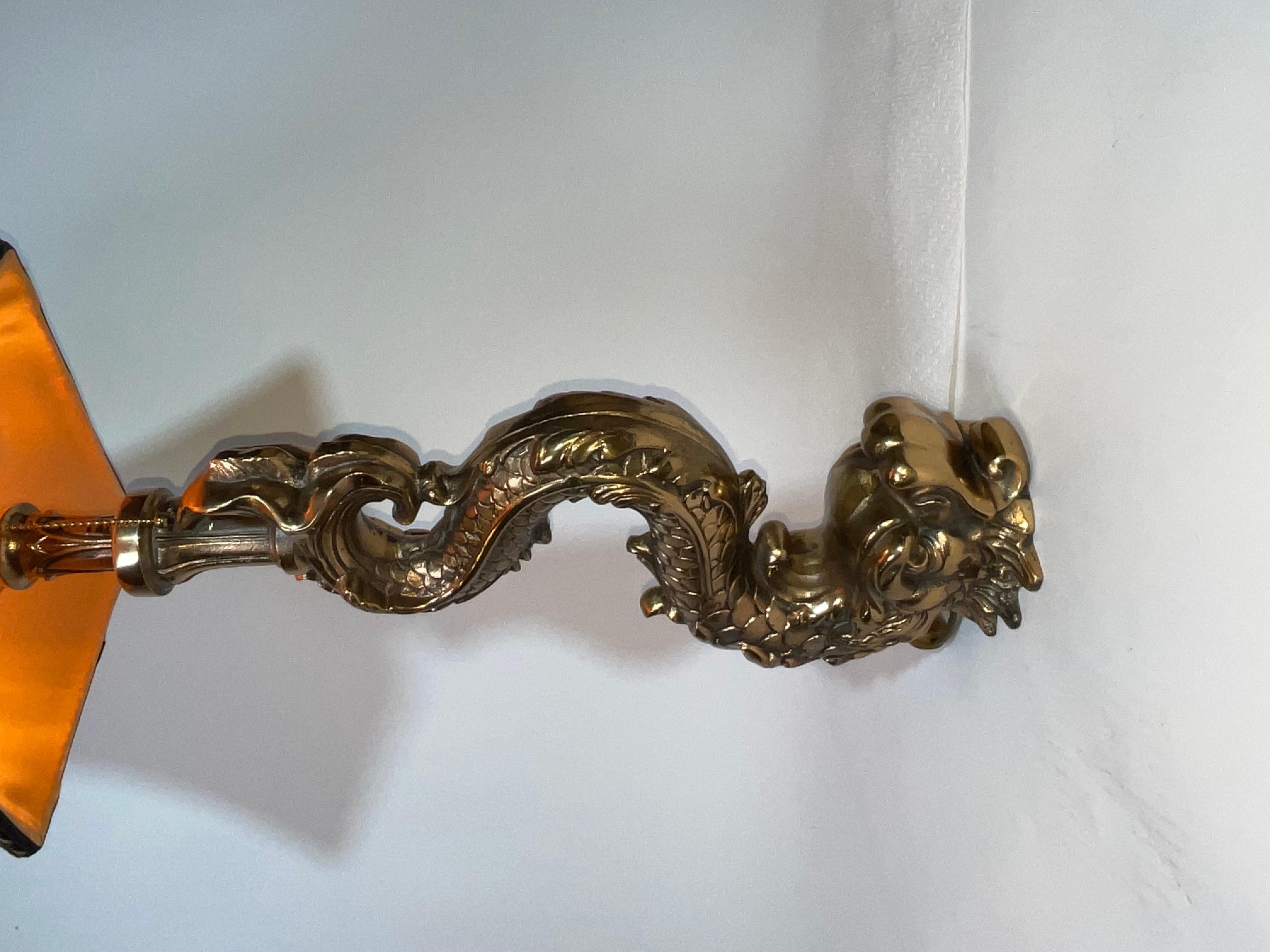 Massive Solid Brass Mythical Dolphin as a Lamp For Sale 5