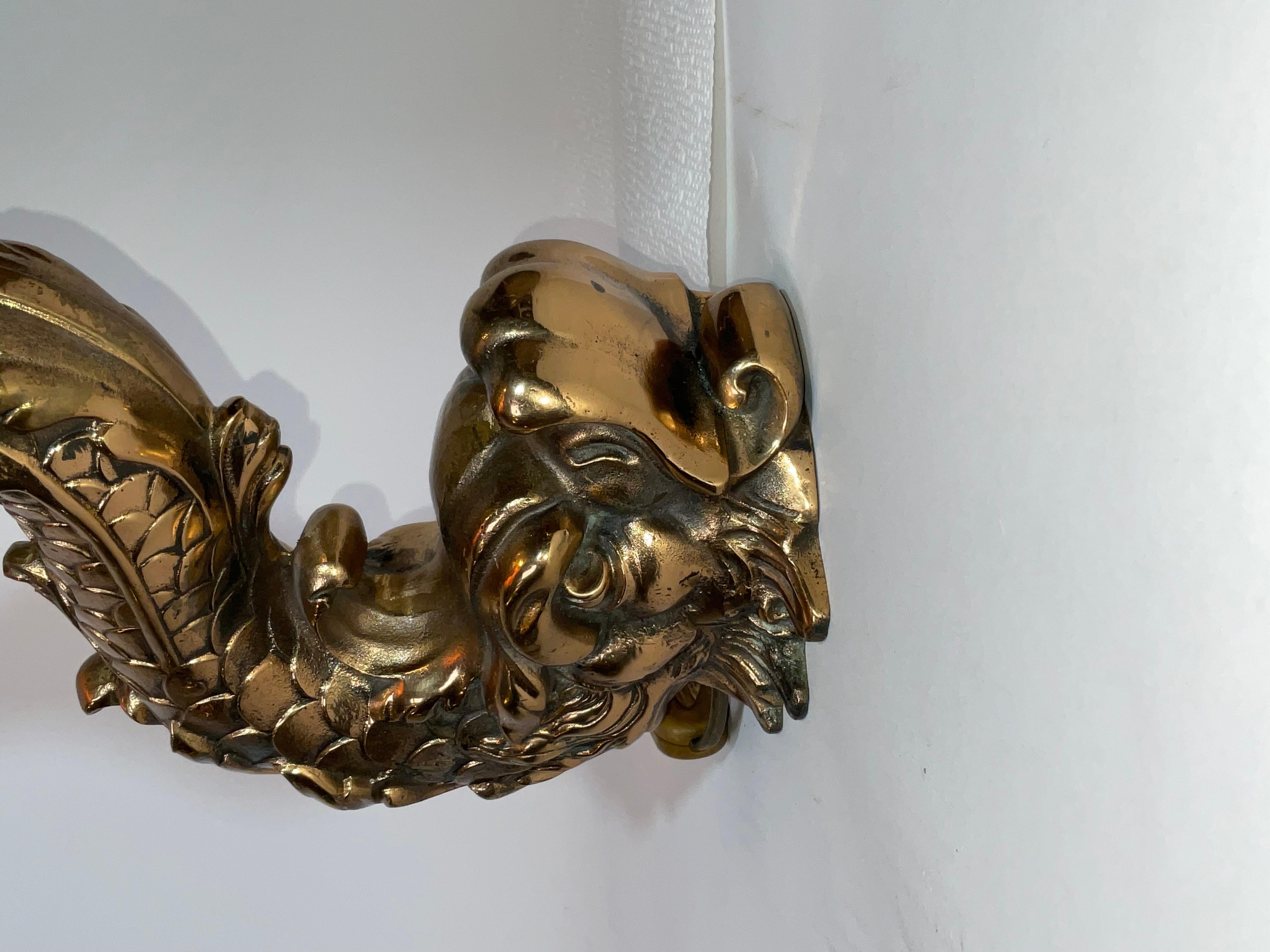 Massive Solid Brass Mythical Dolphin as a Lamp For Sale 6