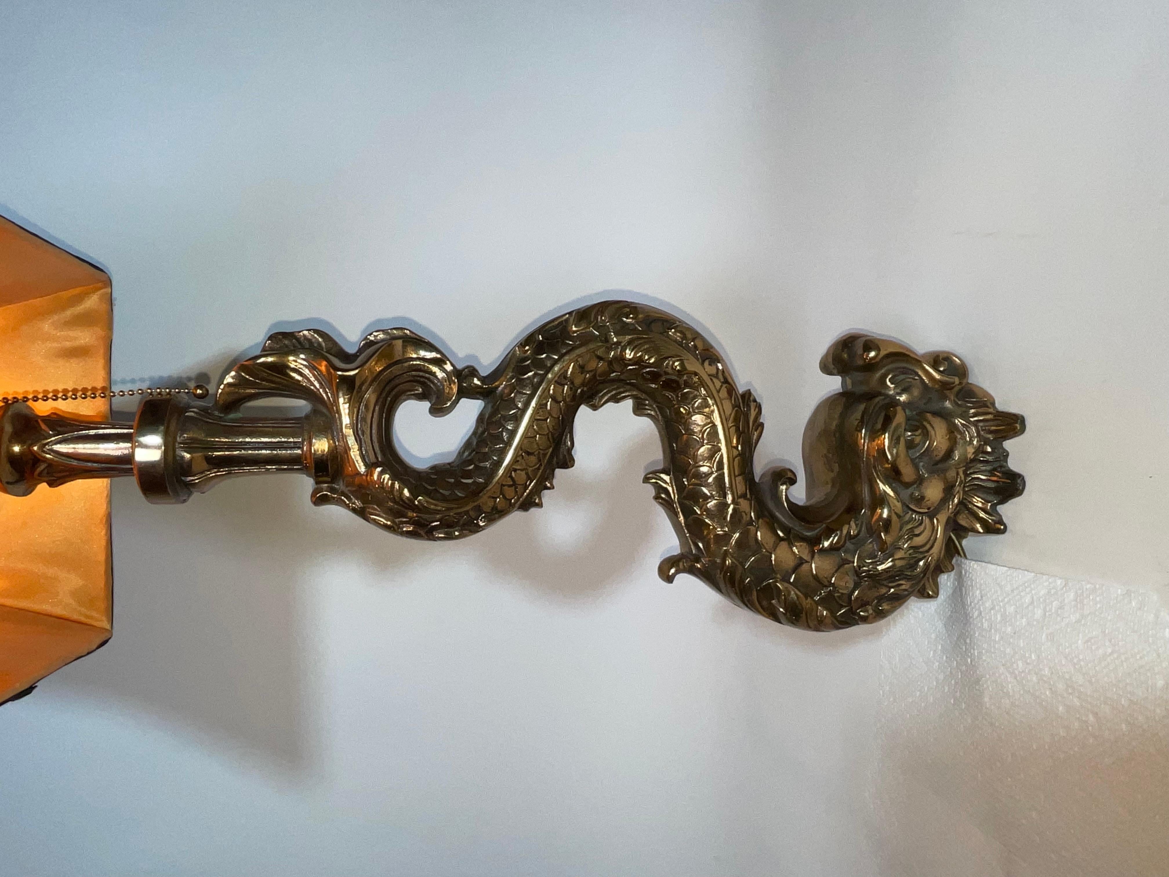 Massive Solid Brass Mythical Dolphin as a Lamp For Sale 10