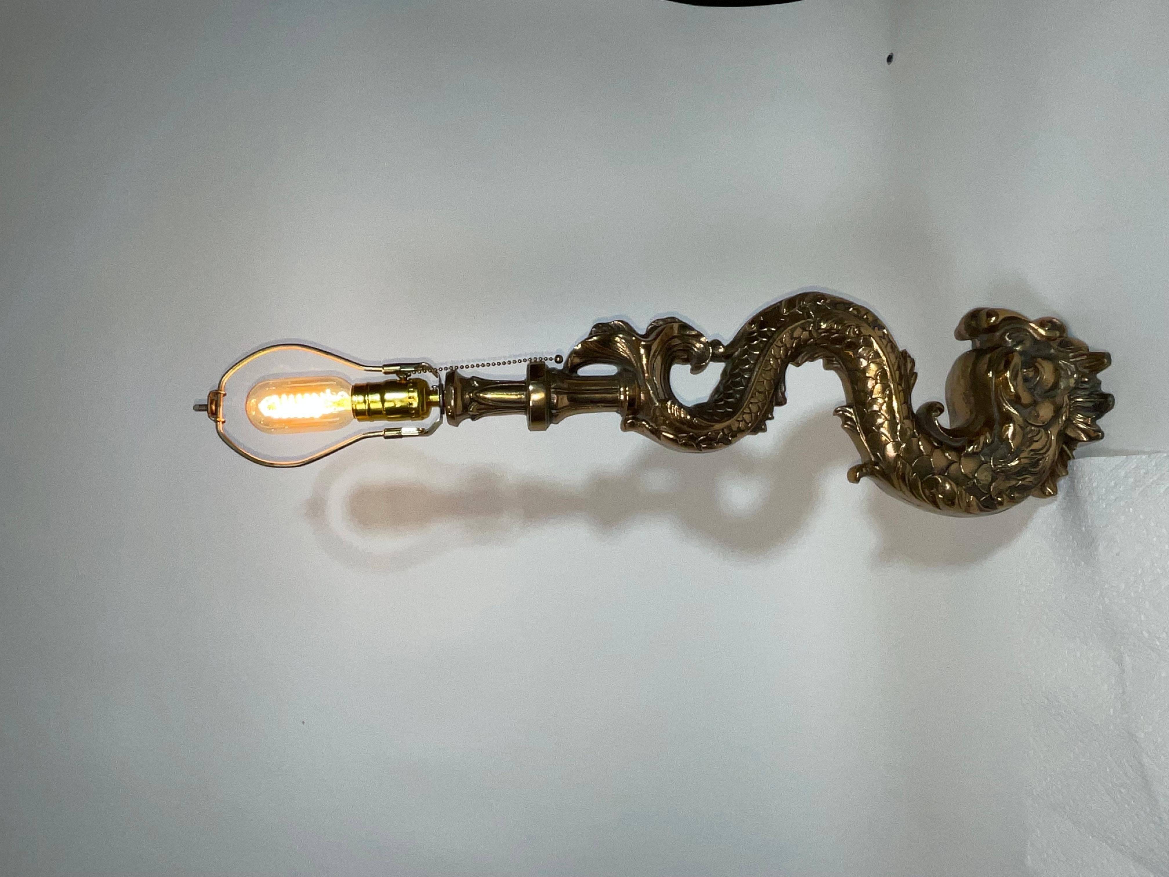 Massive Solid Brass Mythical Dolphin as a Lamp For Sale 12