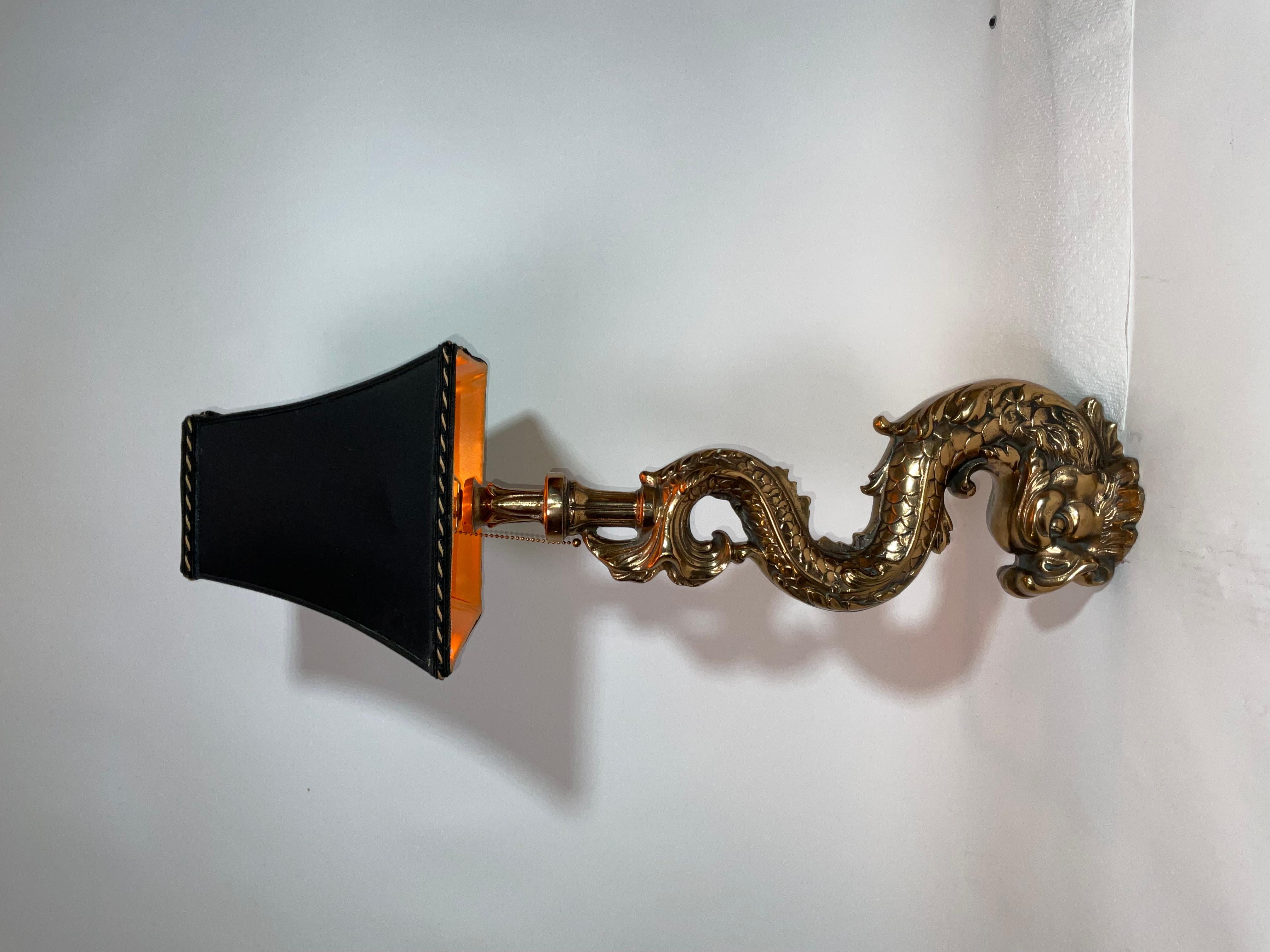 North American Massive Solid Brass Mythical Dolphin as a Lamp For Sale
