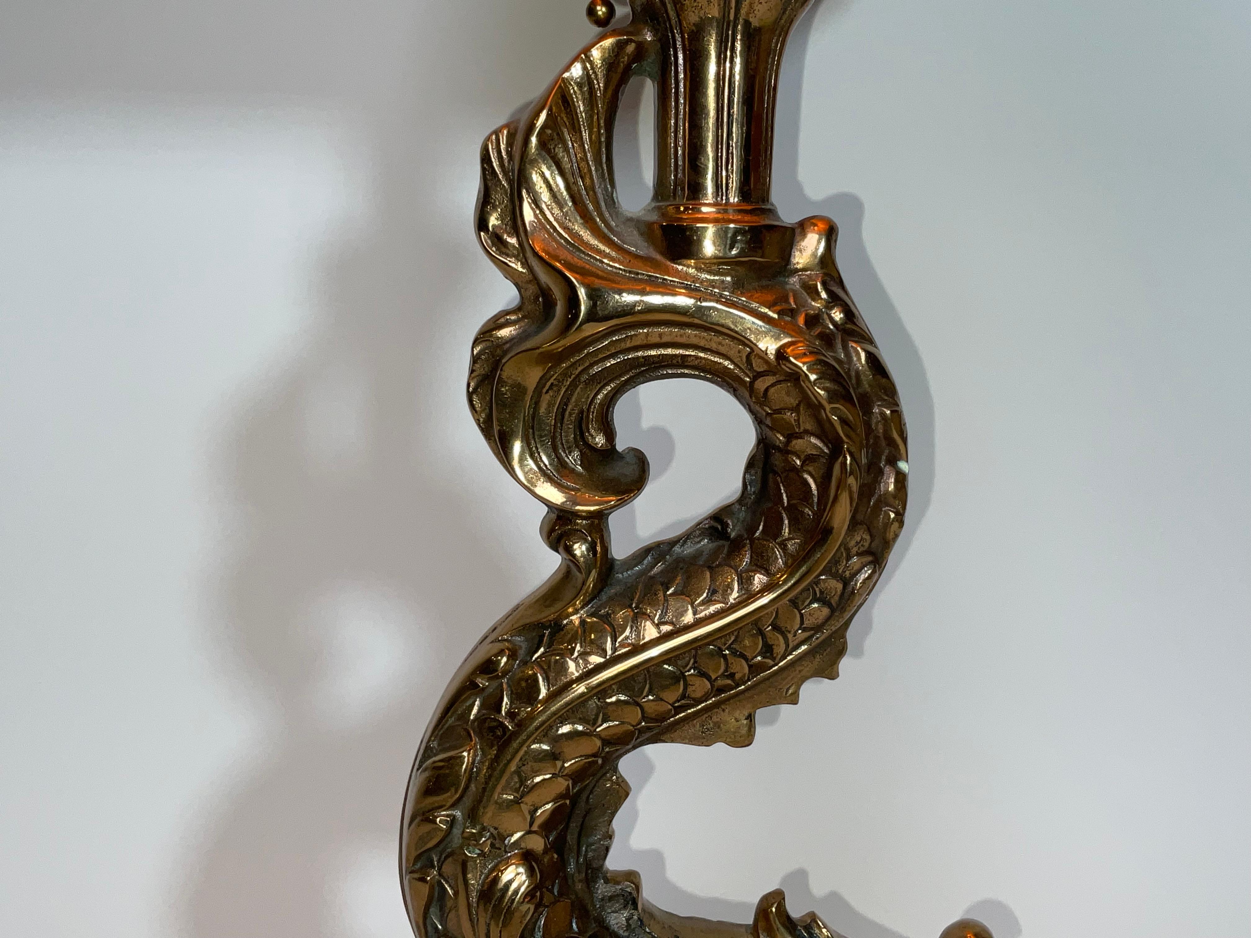 Massive Solid Brass Mythical Dolphin as a Lamp For Sale 1
