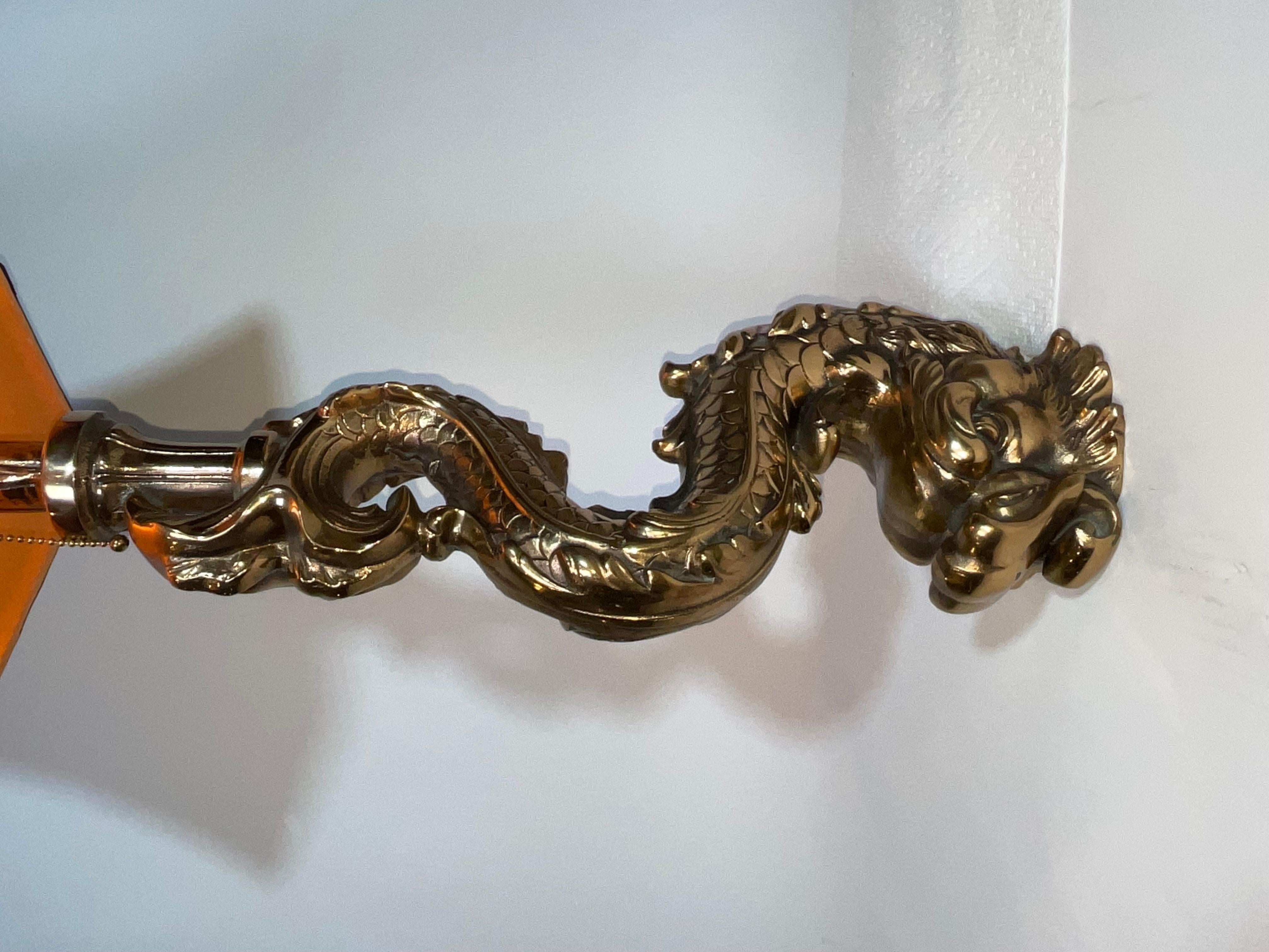 Massive Solid Brass Mythical Dolphin as a Lamp For Sale 3