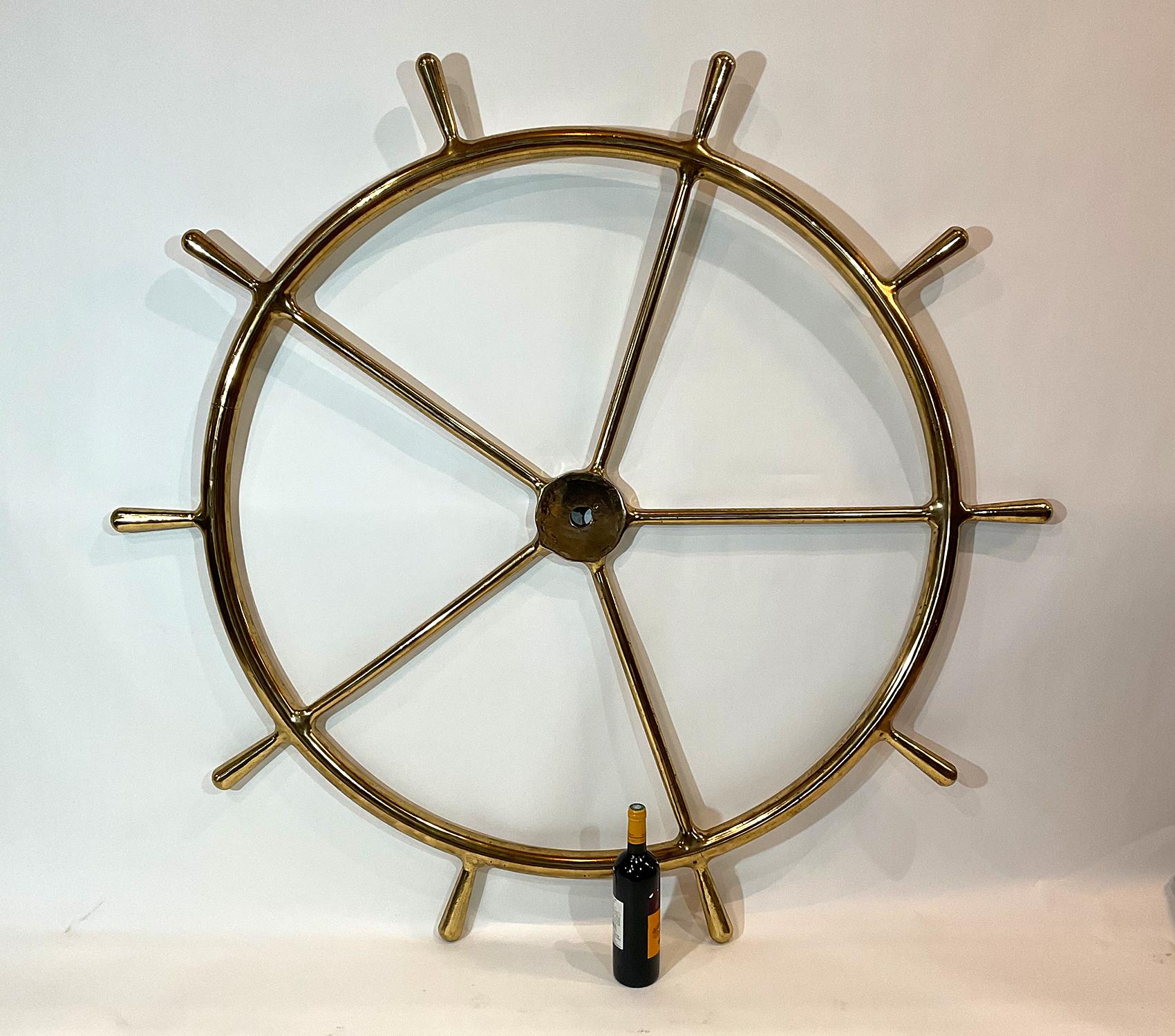 European Massive Solid Brass Ships Wheel For Sale