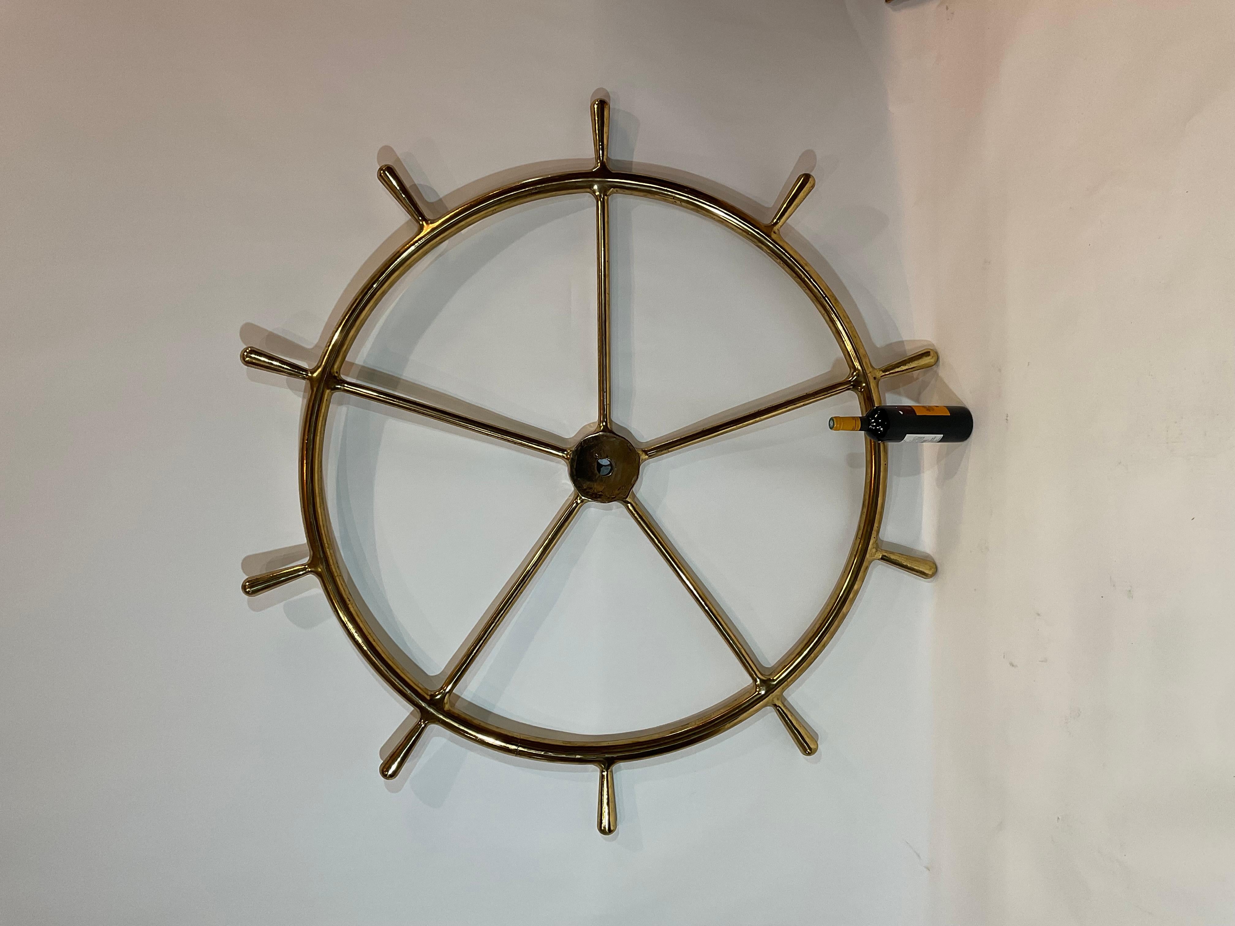 Early 20th Century Massive Solid Brass Ships Wheel For Sale