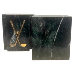 Massive Solid Green Malachite Marble with Brass Accents Golf Theme