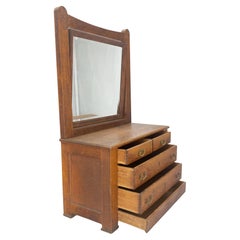 Antique Massive Solid Oak Arts & Crafts 4 Drawers Dresser w/ Swivel Mirror 
