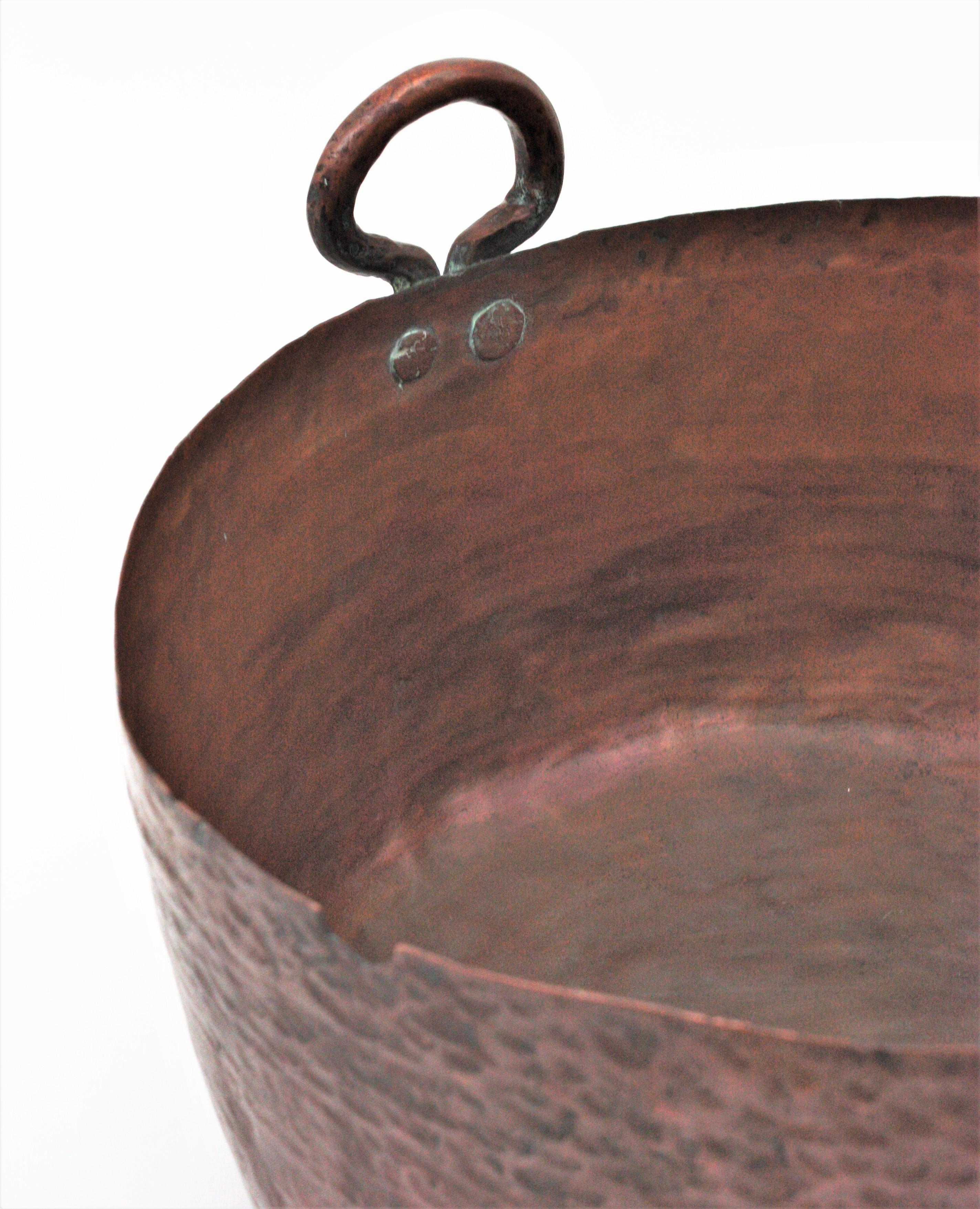 Massive Spanish Copper Cauldron with Handles For Sale 1