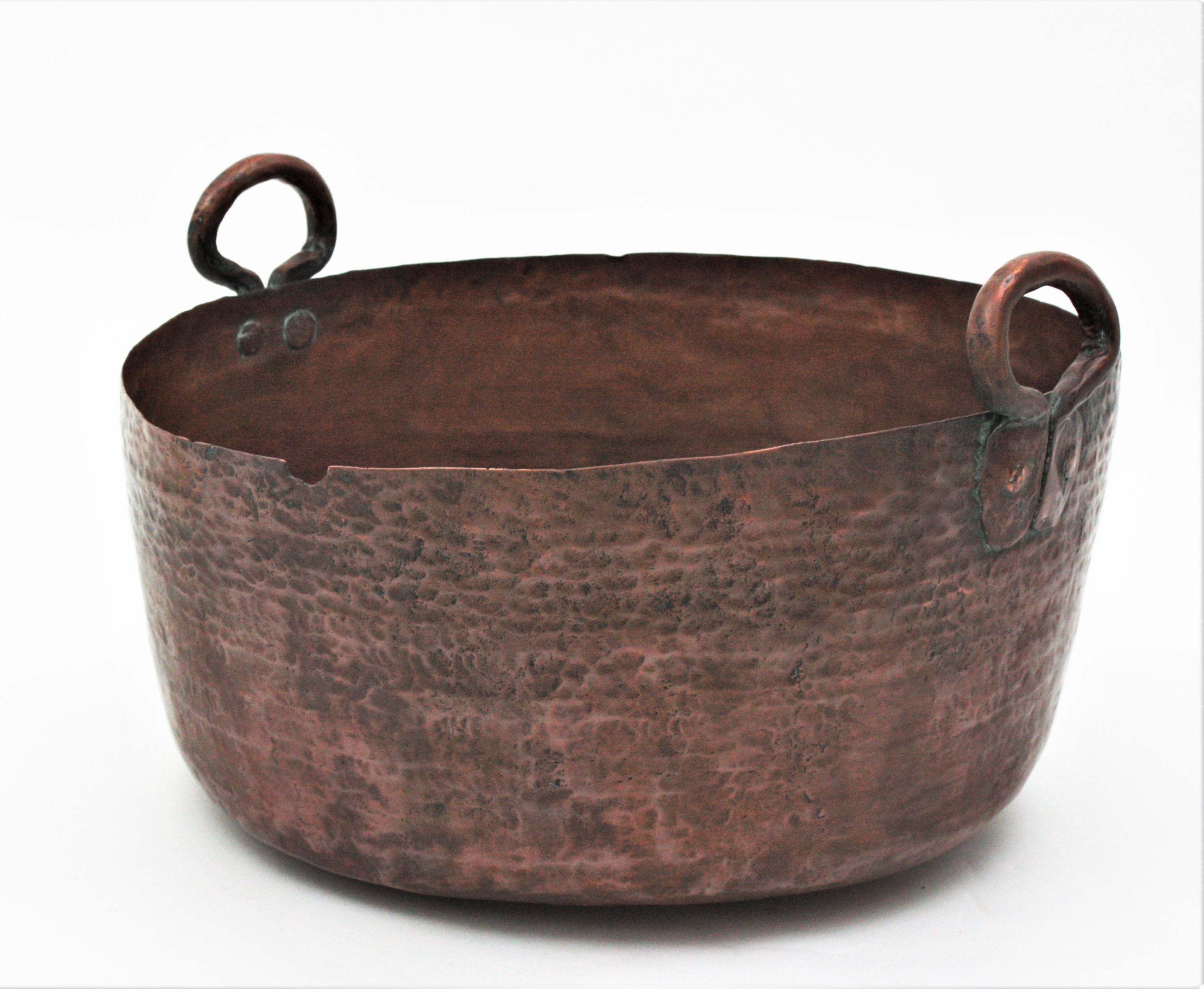 Massive Spanish Copper Cauldron with Handles For Sale 2