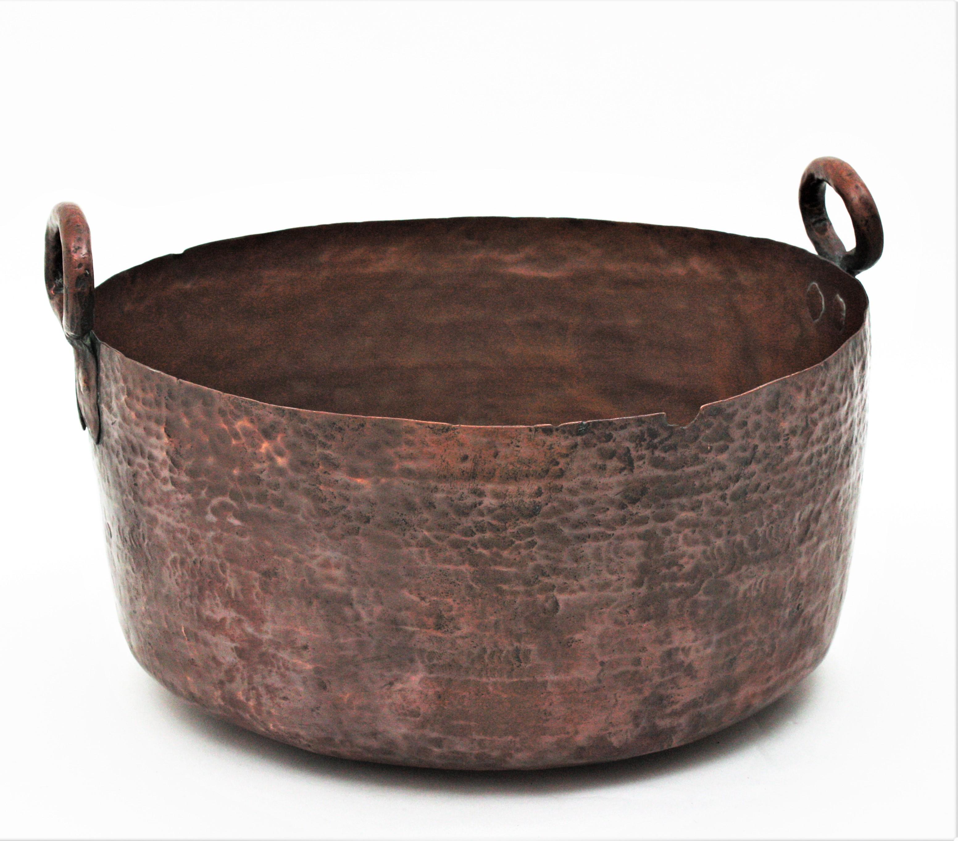 Massive Spanish Copper Cauldron with Handles For Sale 3