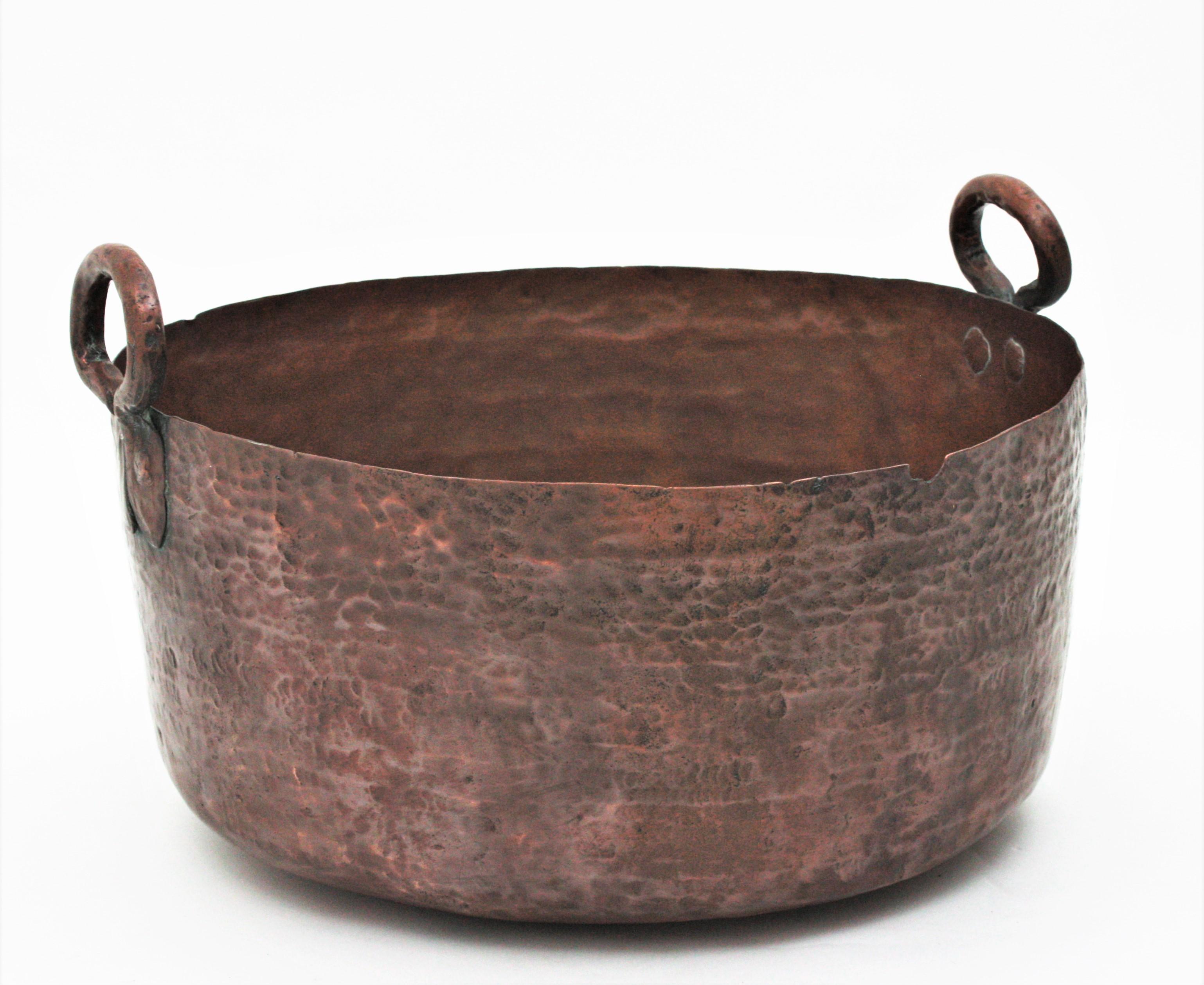 Massive Spanish Copper Cauldron with Handles For Sale 4