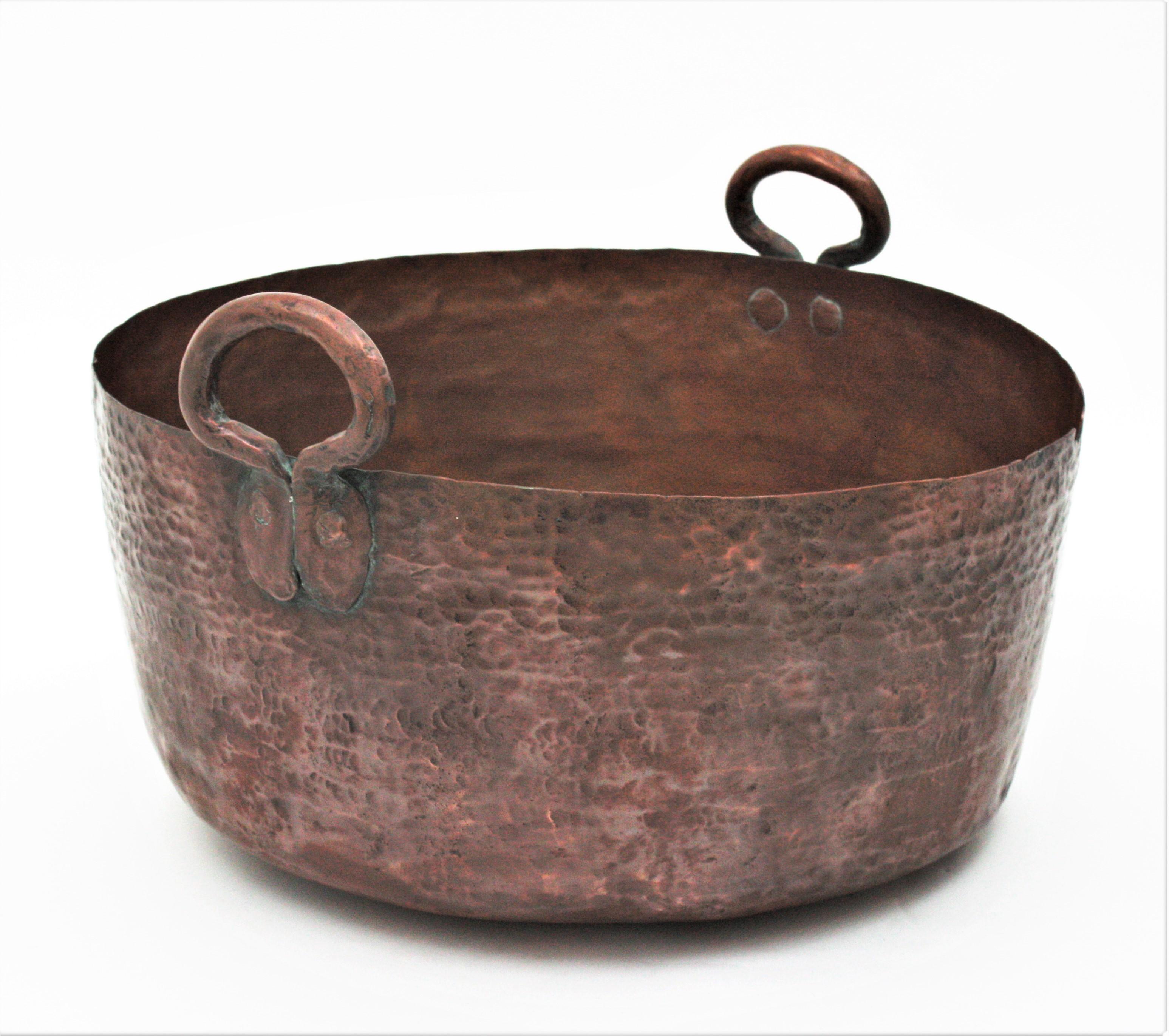 Massive Spanish Copper Cauldron with Handles For Sale 5