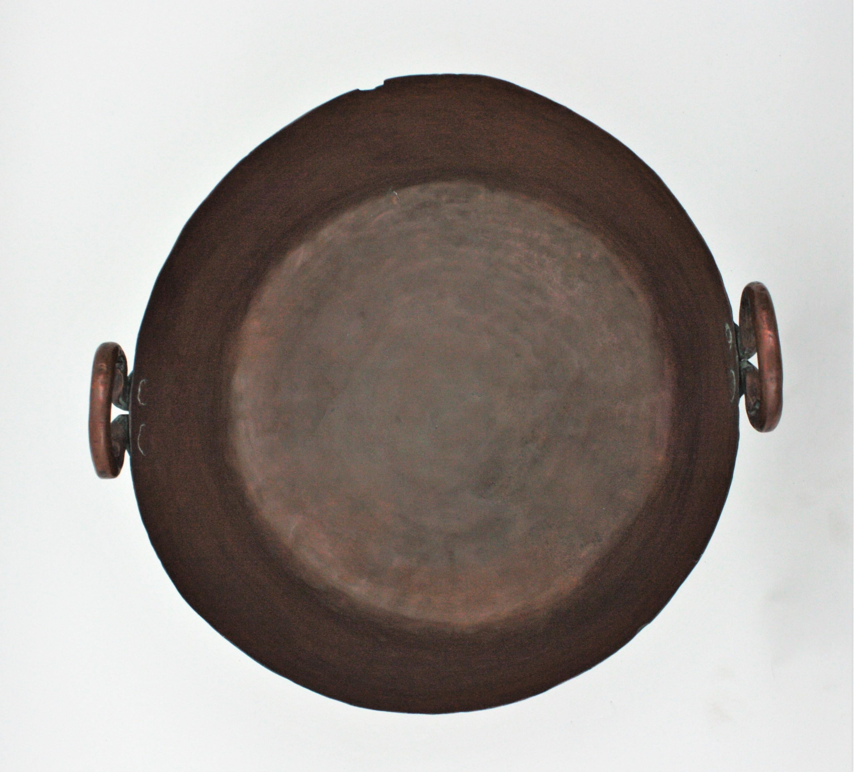 Massive Spanish Copper Cauldron with Handles For Sale 8