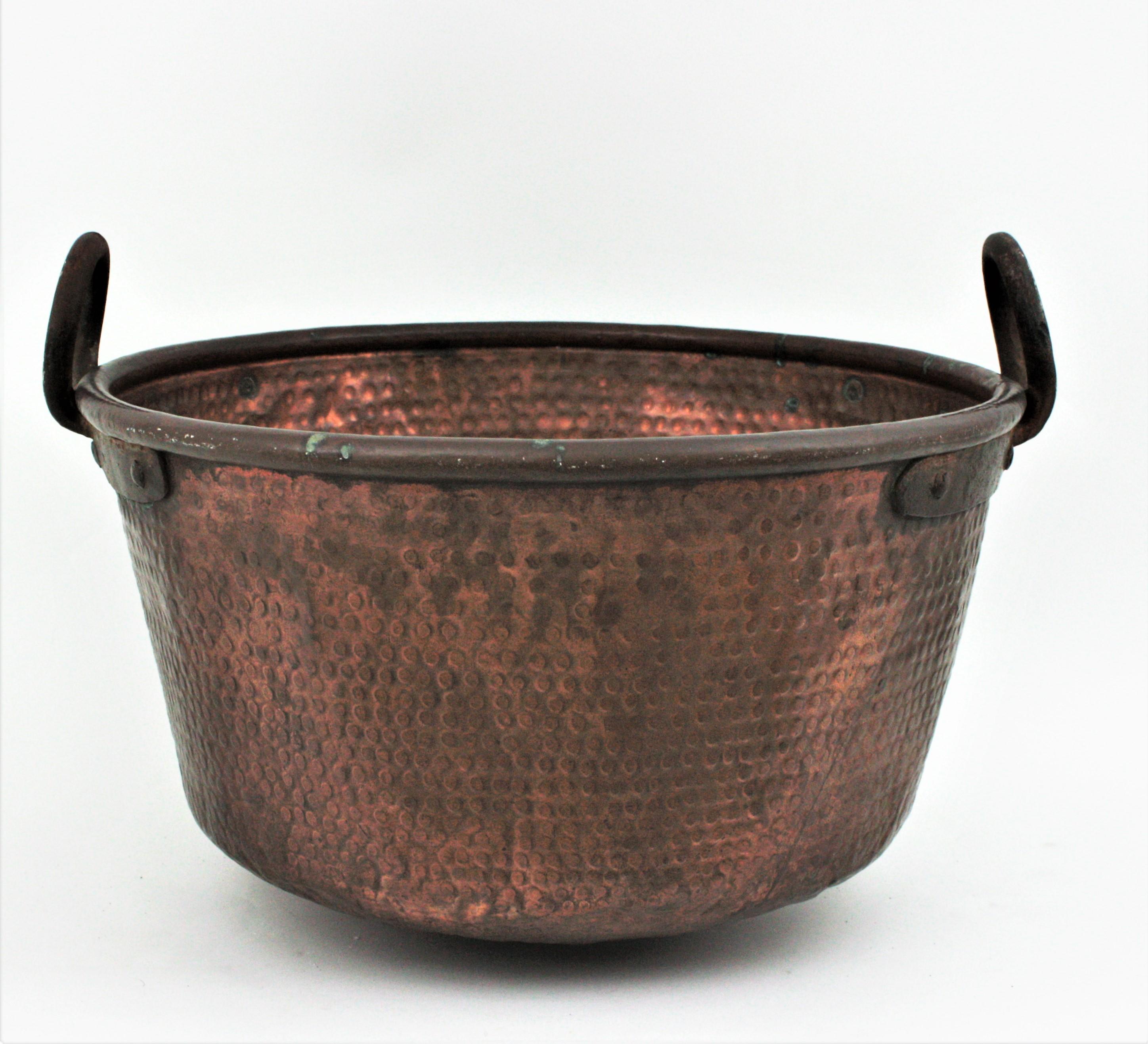 Hammered Massive Spanish Copper Cauldron with Handles