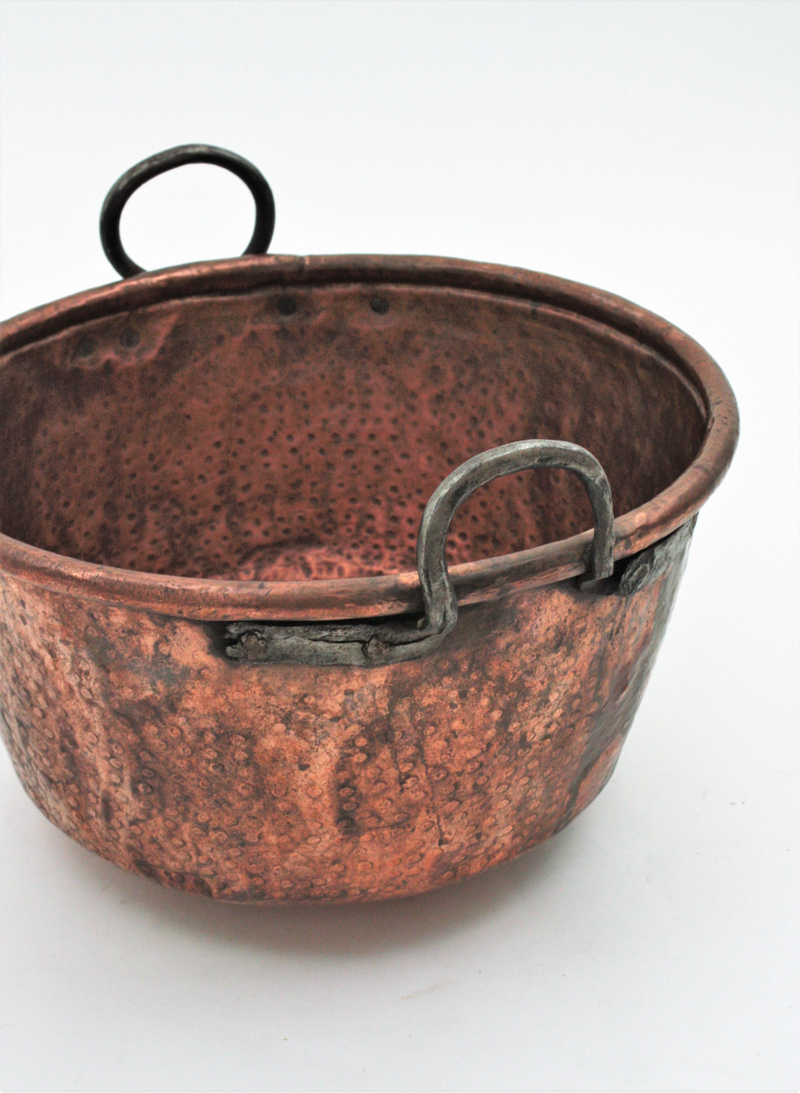 Hammered Massive Spanish Copper Cauldron with Handles