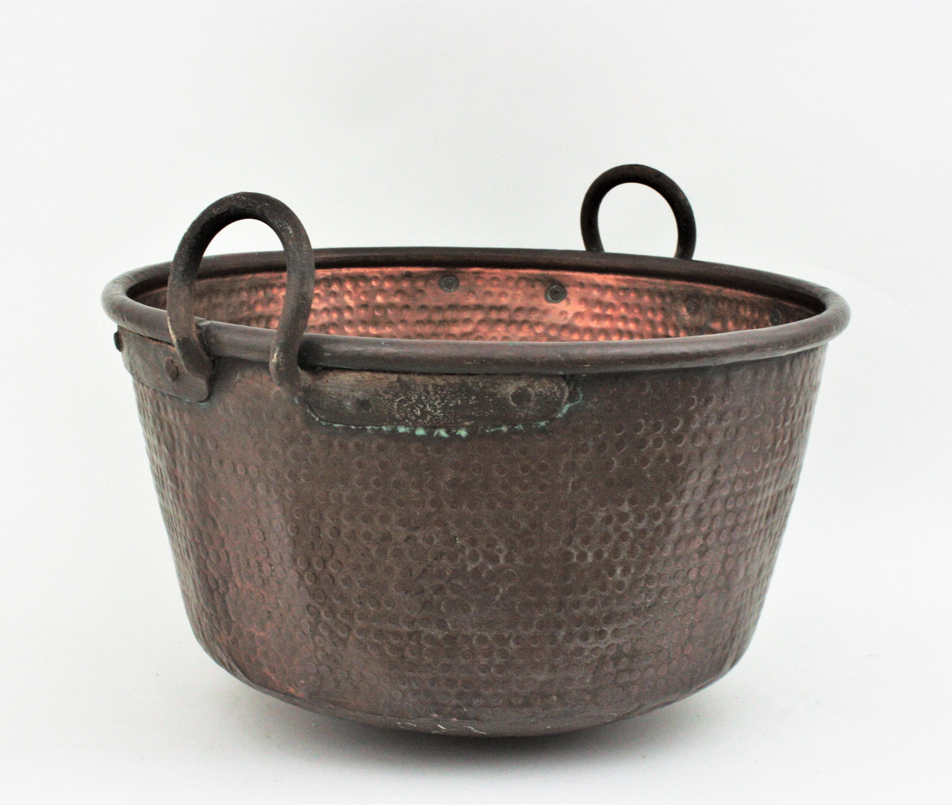 20th Century Massive Spanish Copper Cauldron with Handles