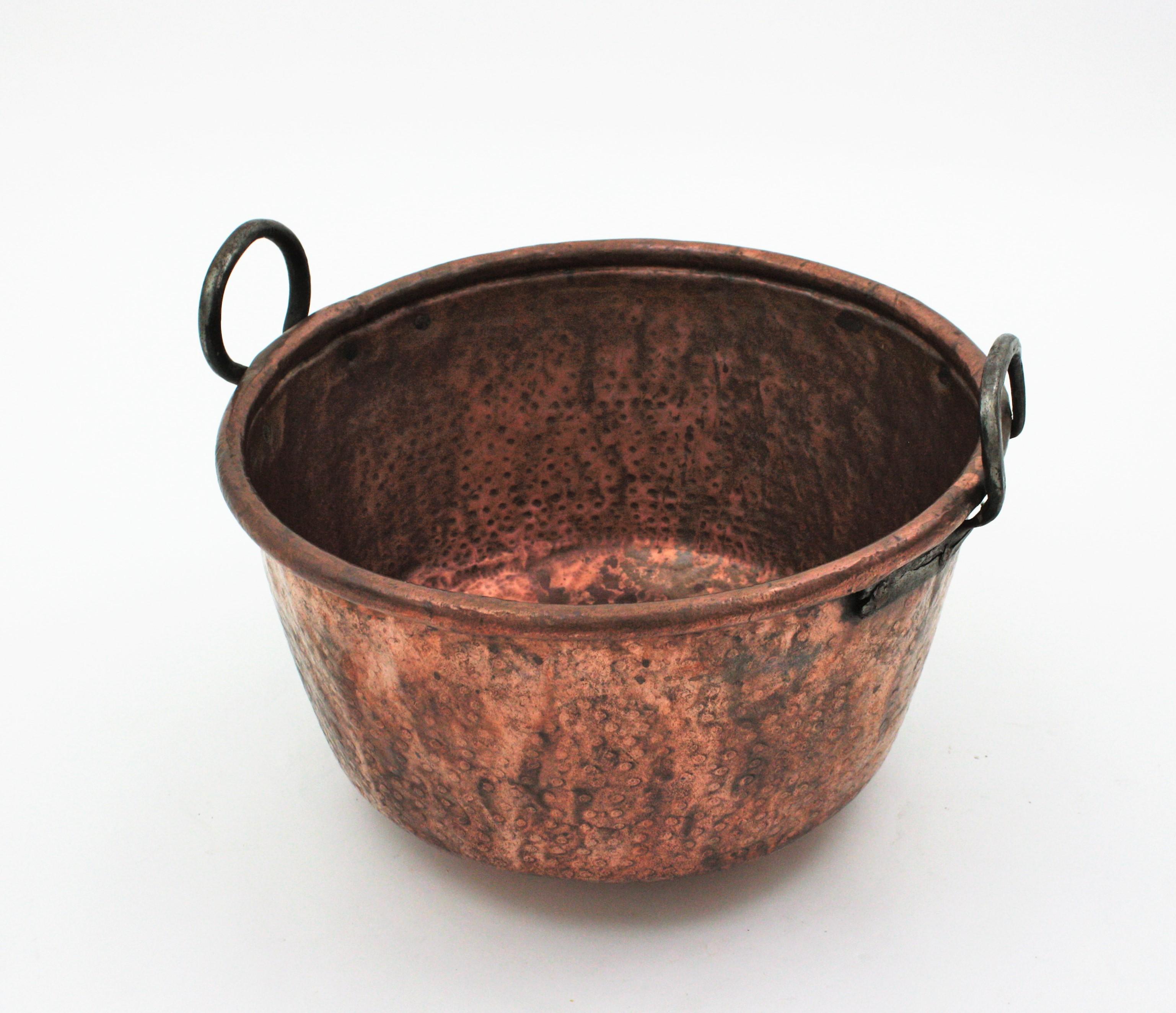 20th Century Massive Spanish Copper Cauldron with Handles