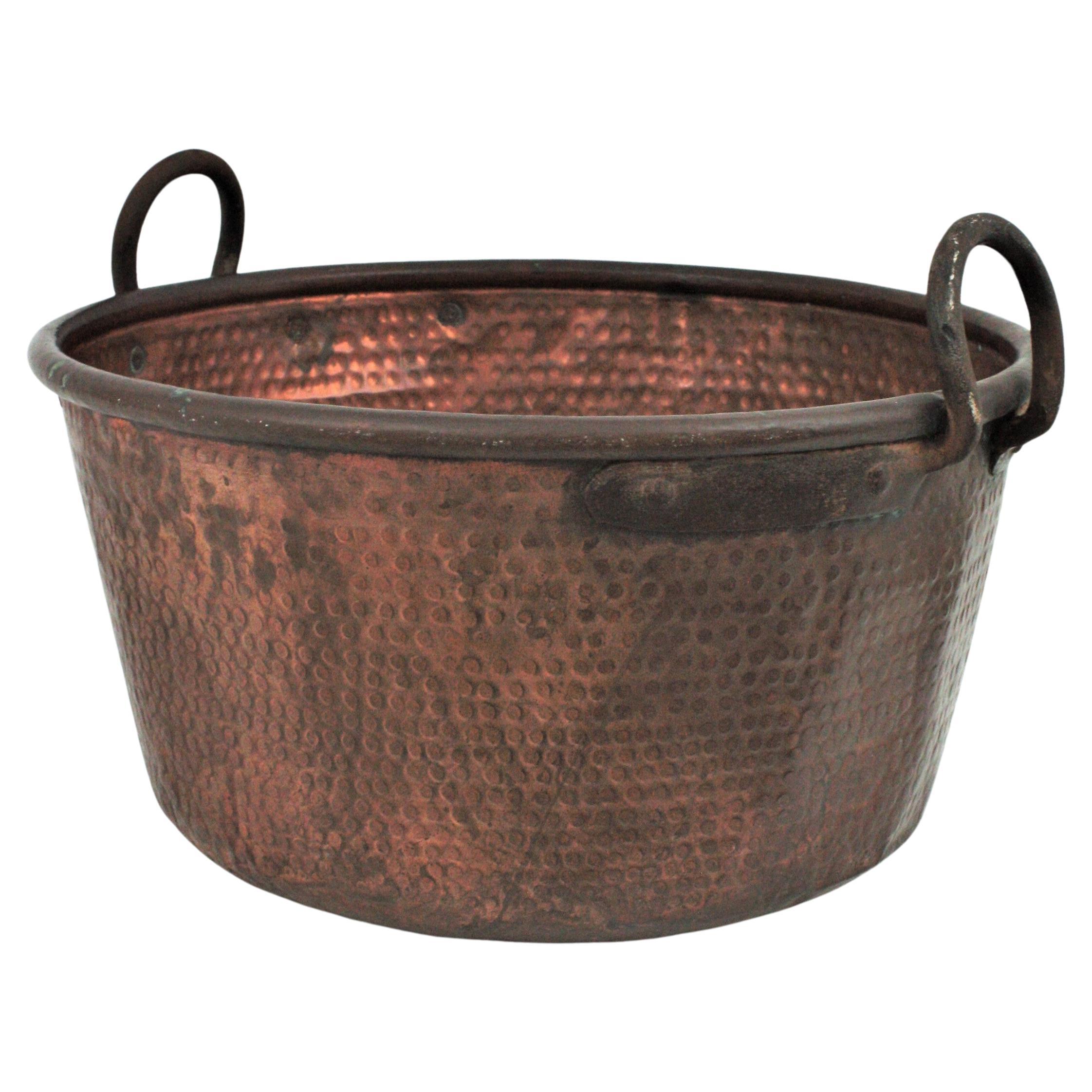 Massive Spanish Copper Cauldron with Handles