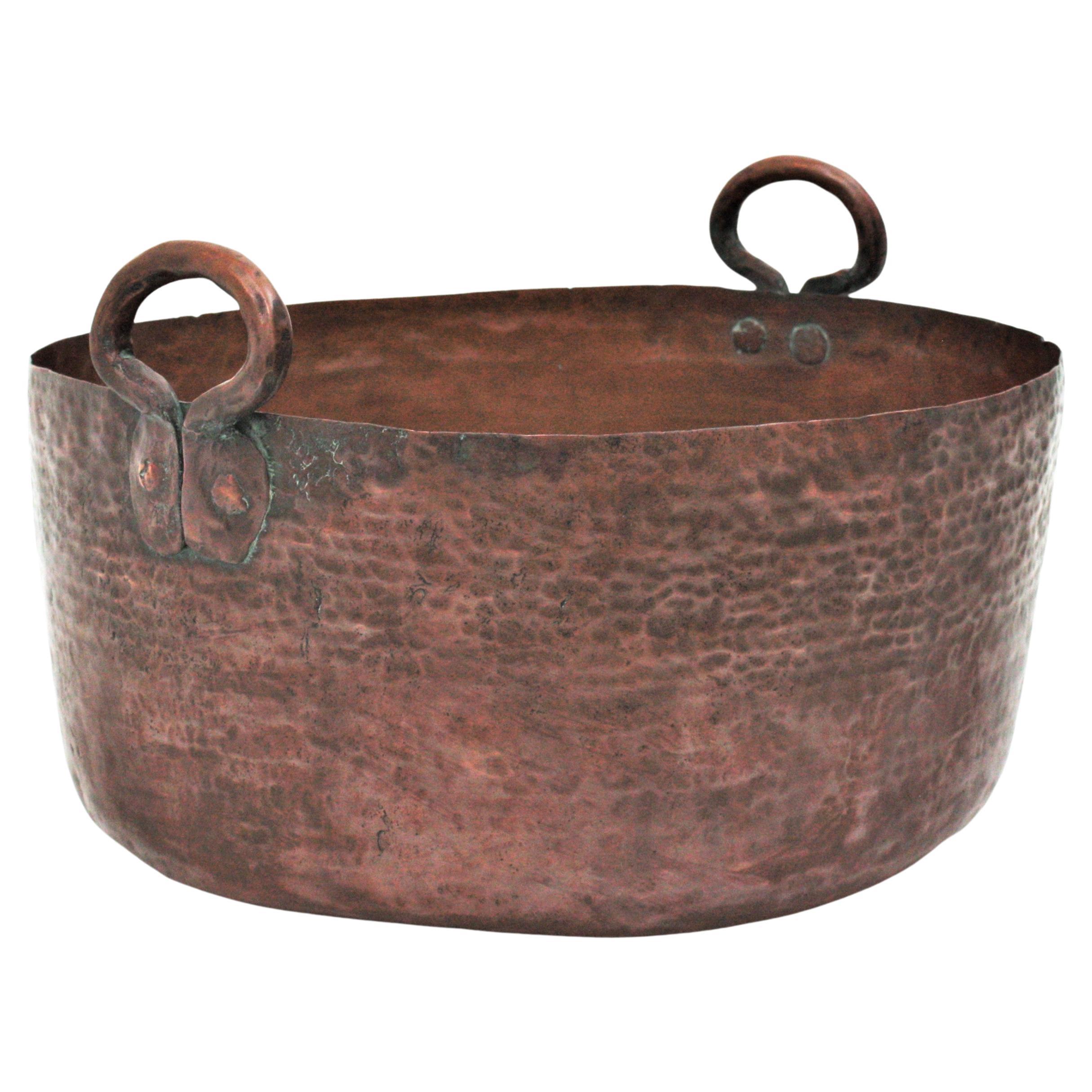 Massive Spanish Copper Cauldron with Handles