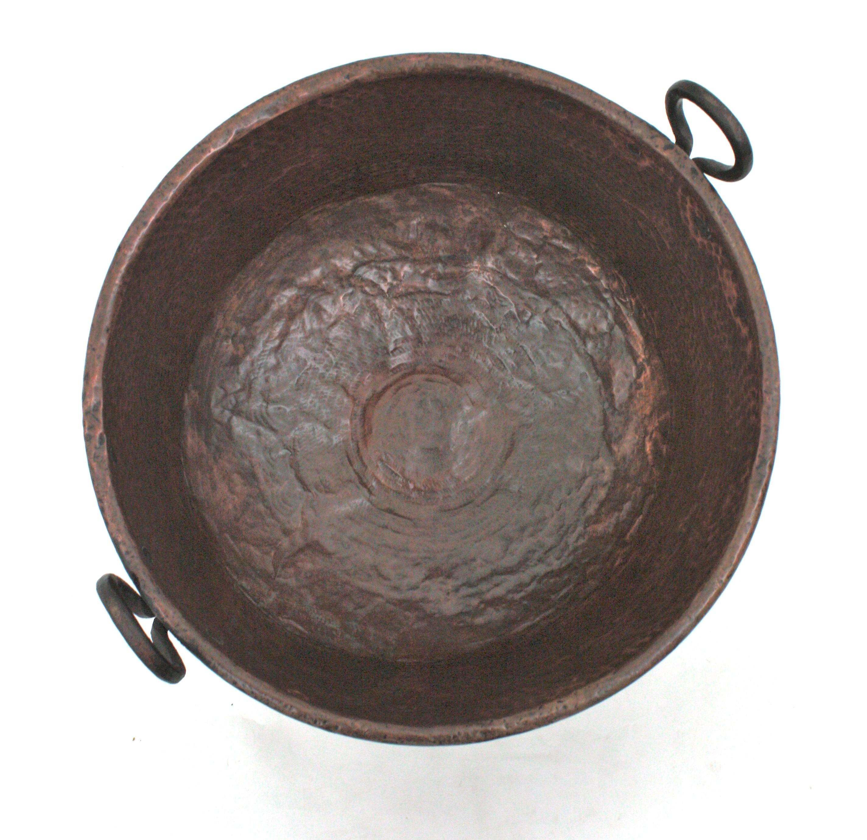 Massive Spanish Copper Cauldron with Iron Handles For Sale 13