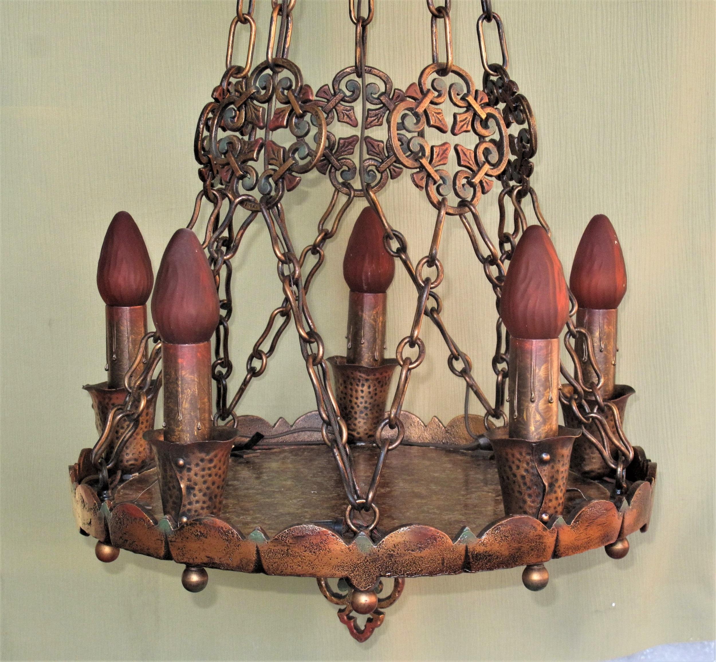 Massive Spanish Revival Chandelier with Four Matching Sconces In Good Condition In Prescott, US