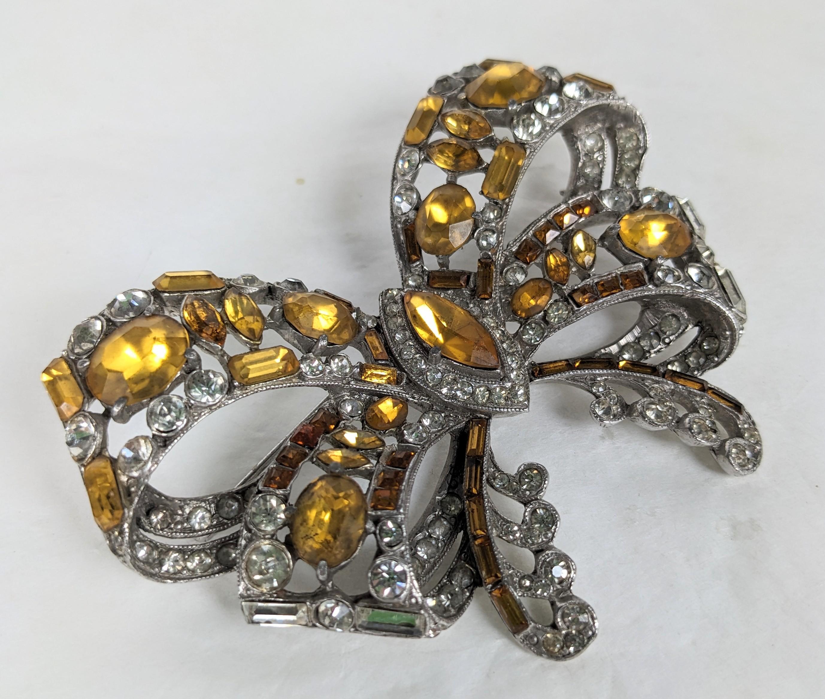 Massive Staret Topaz and Crystal Paste Deco Bow In Good Condition For Sale In New York, NY