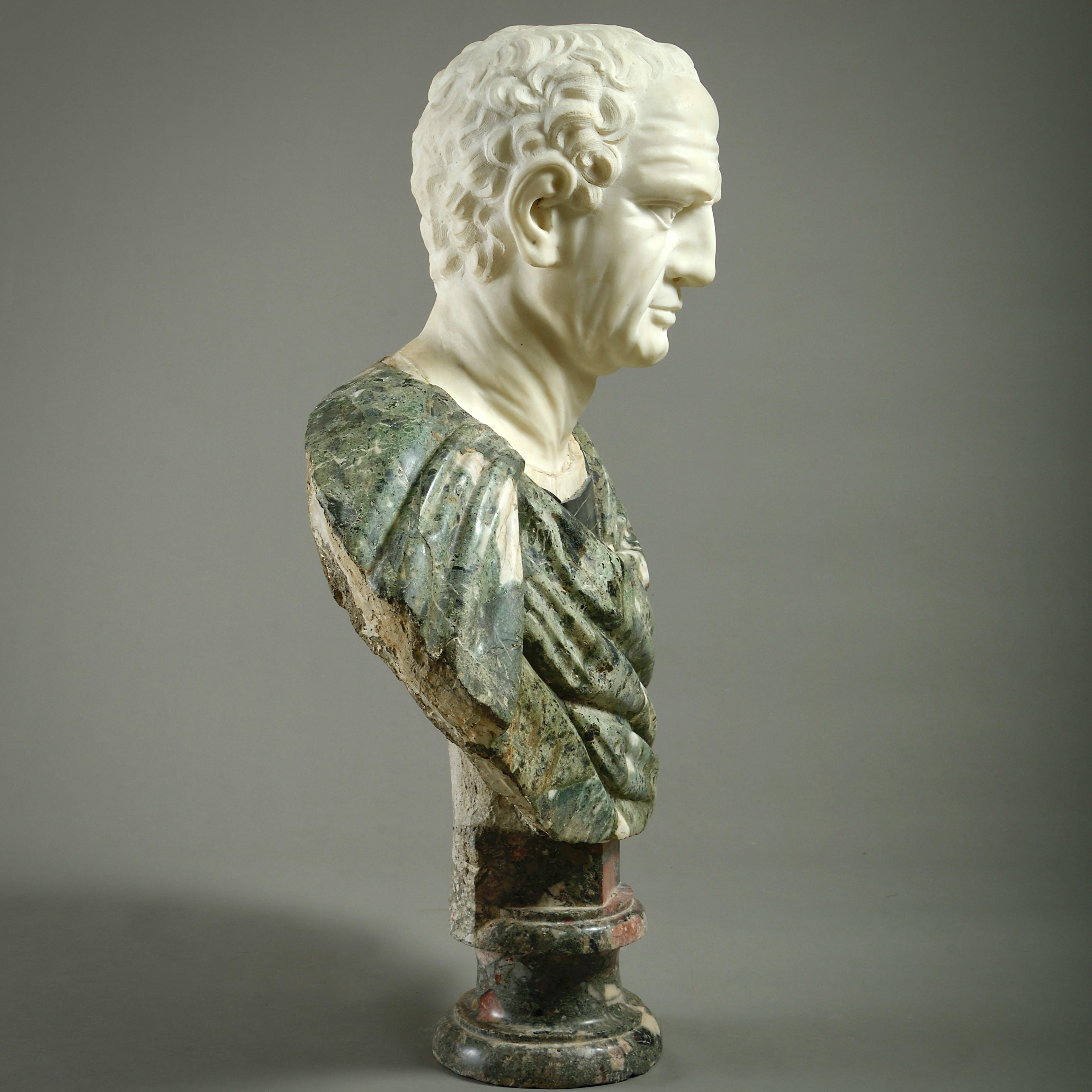 Massive Statuary and Polychrome Marble Bust of an Emperor For Sale 3