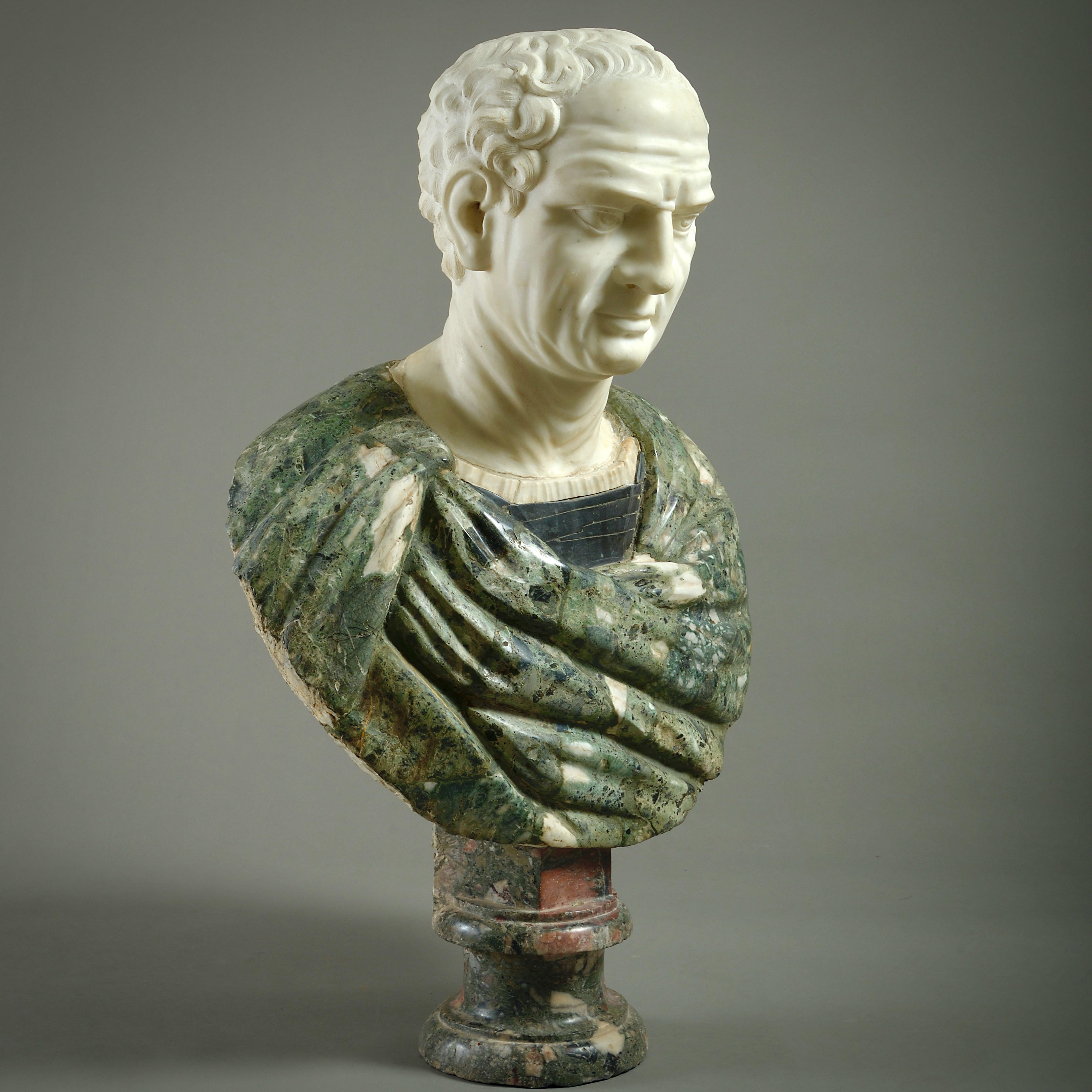 Massive Statuary and Polychrome Marble Bust of an Emperor In Good Condition For Sale In London, GB