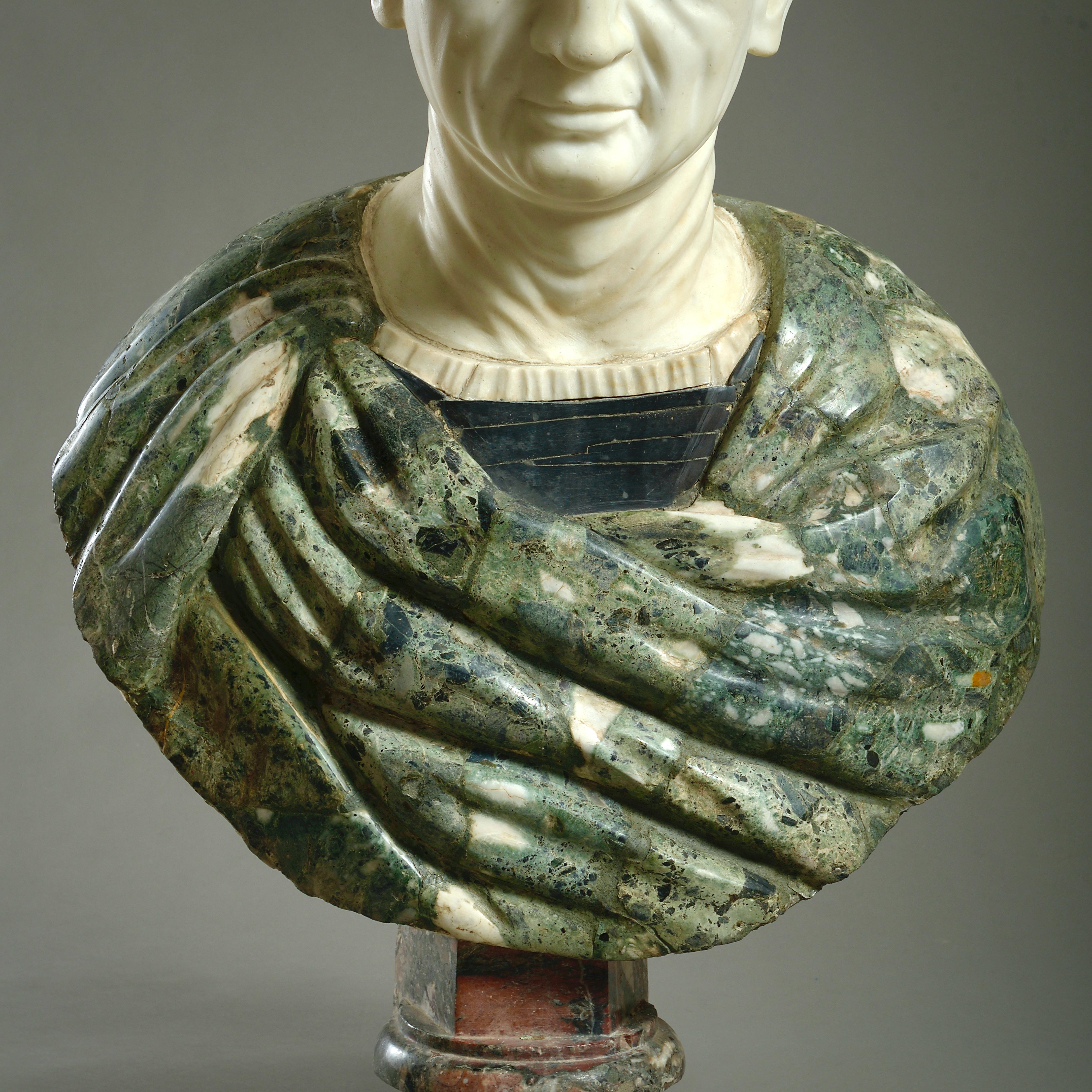 Massive Statuary and Polychrome Marble Bust of an Emperor For Sale 4